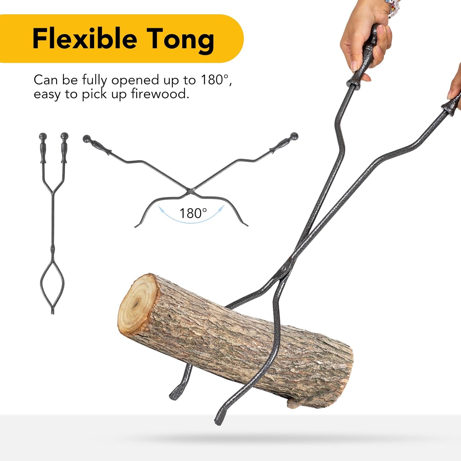 NALONE Juego de 5 herramientas para chimenea, hierro forjado con patrón plateado, accesorios para chimenea con póker, pinzas, pala, cepillo,