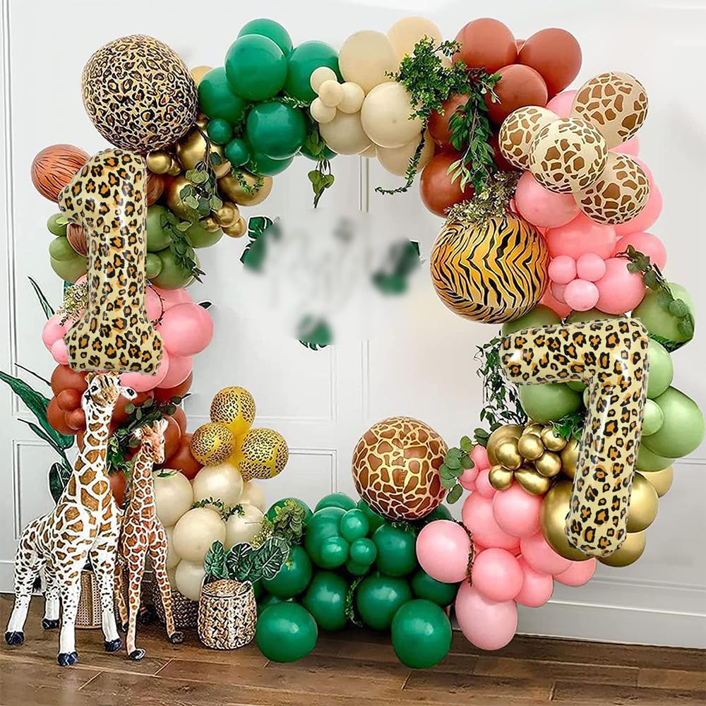TONIFUL Globo grande de leopardo de 32 pulgadas con el número 7 de guepardo digital de siete globos de animales con temática de safari para fiestas