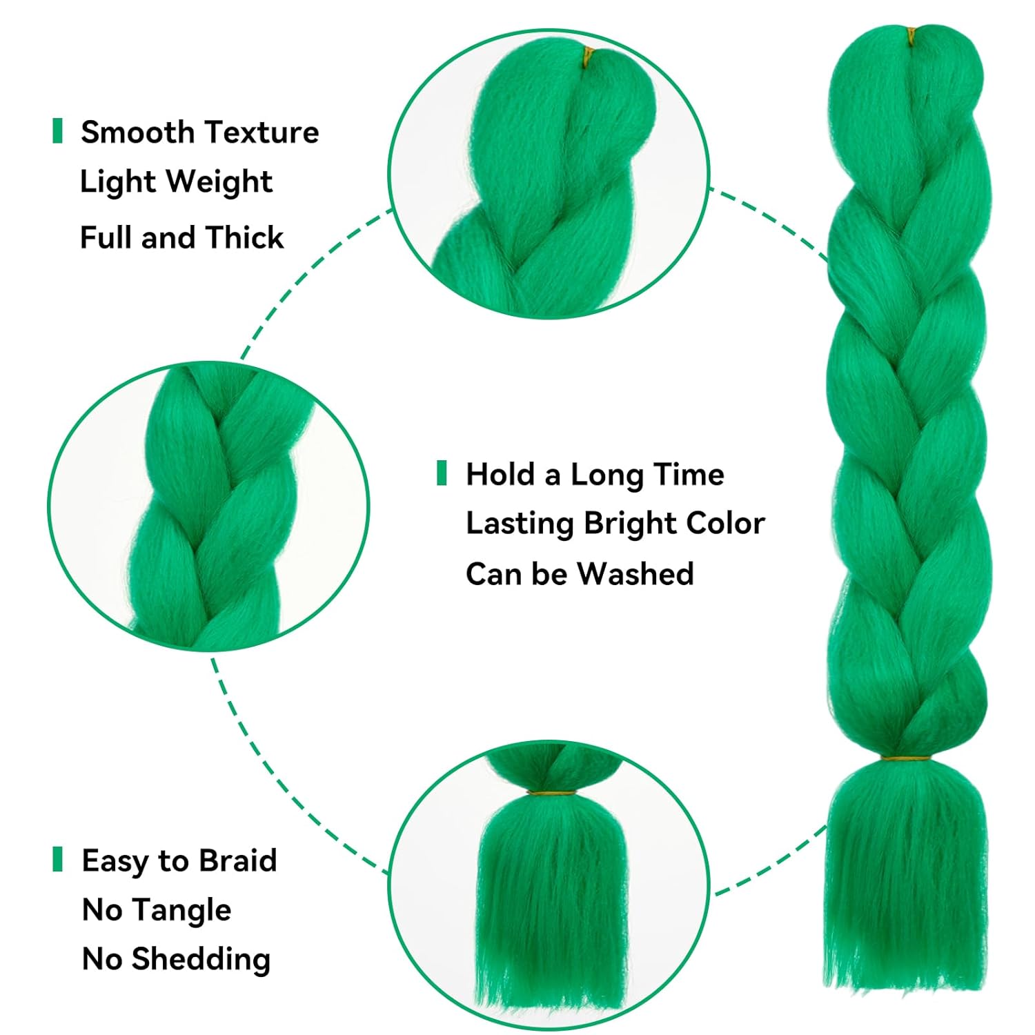 HAIRCUBE Cabello trenzado verde de 24 pulgadas, 3 paquetes de trenzas de caja preestiradas, extensiones de cabello trenzado trenzado de ganchillo
