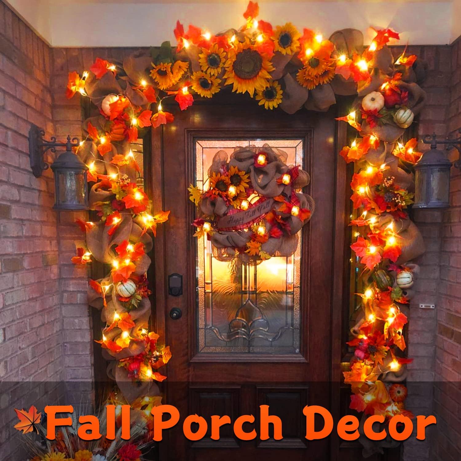 YEGUO 2 piezas de decoración de otoño para el hogar, total de 20 pies, 40 luces LED de hojas de arce con batería4 paquetes de 100 luces LED solares