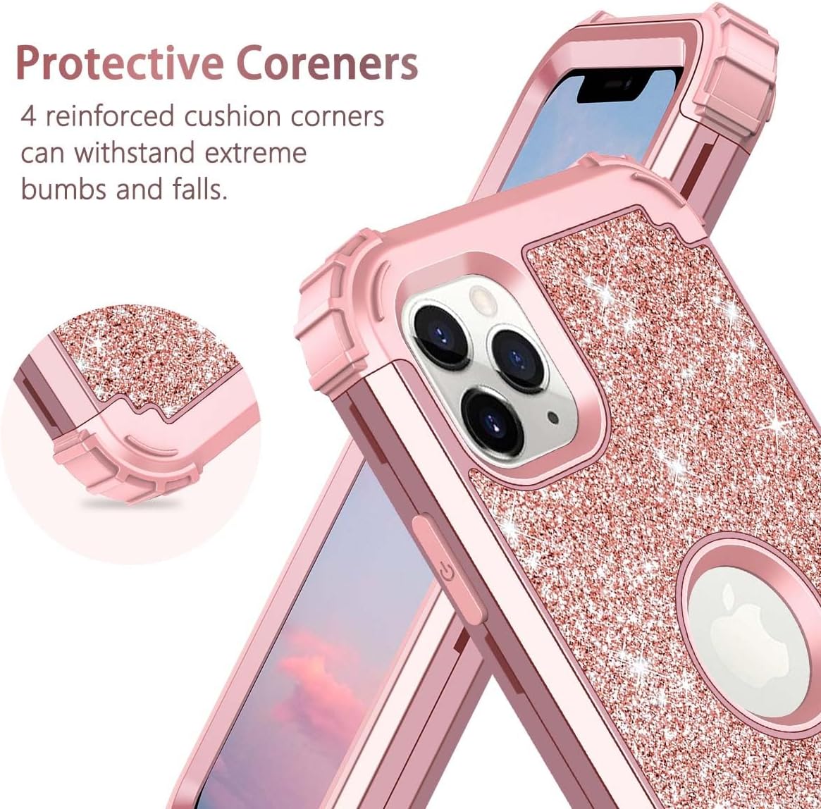 LONTECT Funda para iPhone 11 Pro Max con purpurina brillante 3 en 1, a prueba de golpes, resistente, cuerpo completo, resistente funda protectora