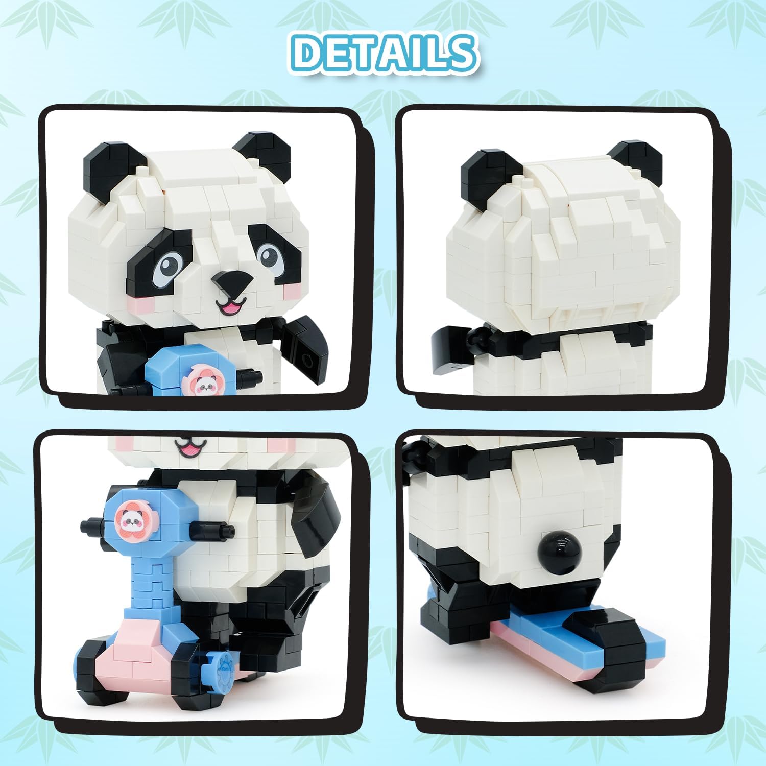 Panda Micro bloques de construcción, juguetes creativos de cumpleaños juegos de bloques de construcción para niños (panda en bicicleta)