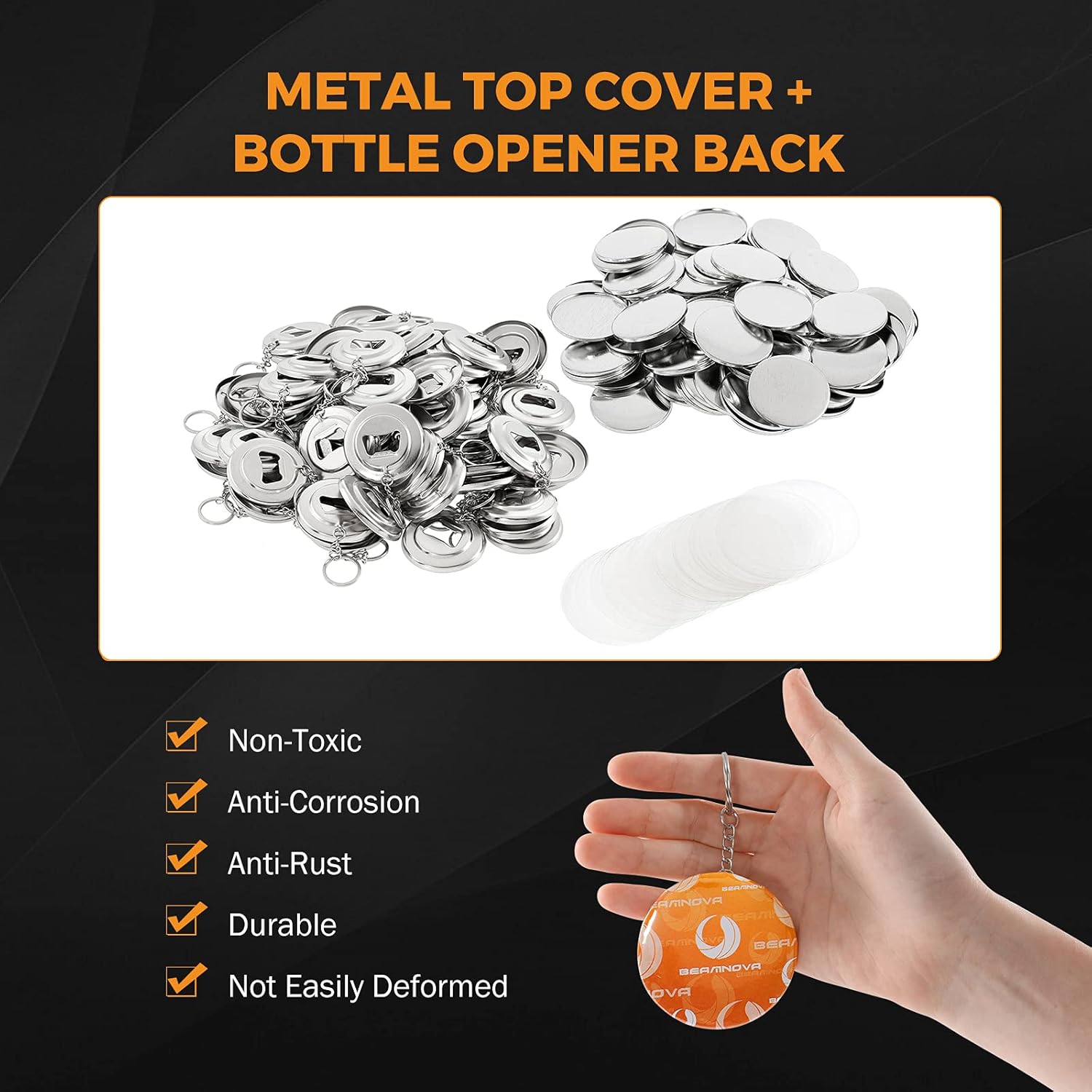 BEAMNOVA Suministros de piezas de botón de metal, 100 unidades de 2.283 in  2.28 pulgadas (2-14 pulgadas) llavero abridor de botellas para máquina