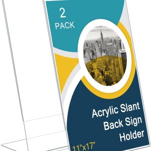 2 soportes acrílicos para letreros de acrílico con parte trasera inclinada, soporte de exhibición transparente para folletos, exhibición de 2 soportes acrílicos para letreros de acrílico con parte trasera inclinada, soporte de exhibición transparente para folletos, exhibición de