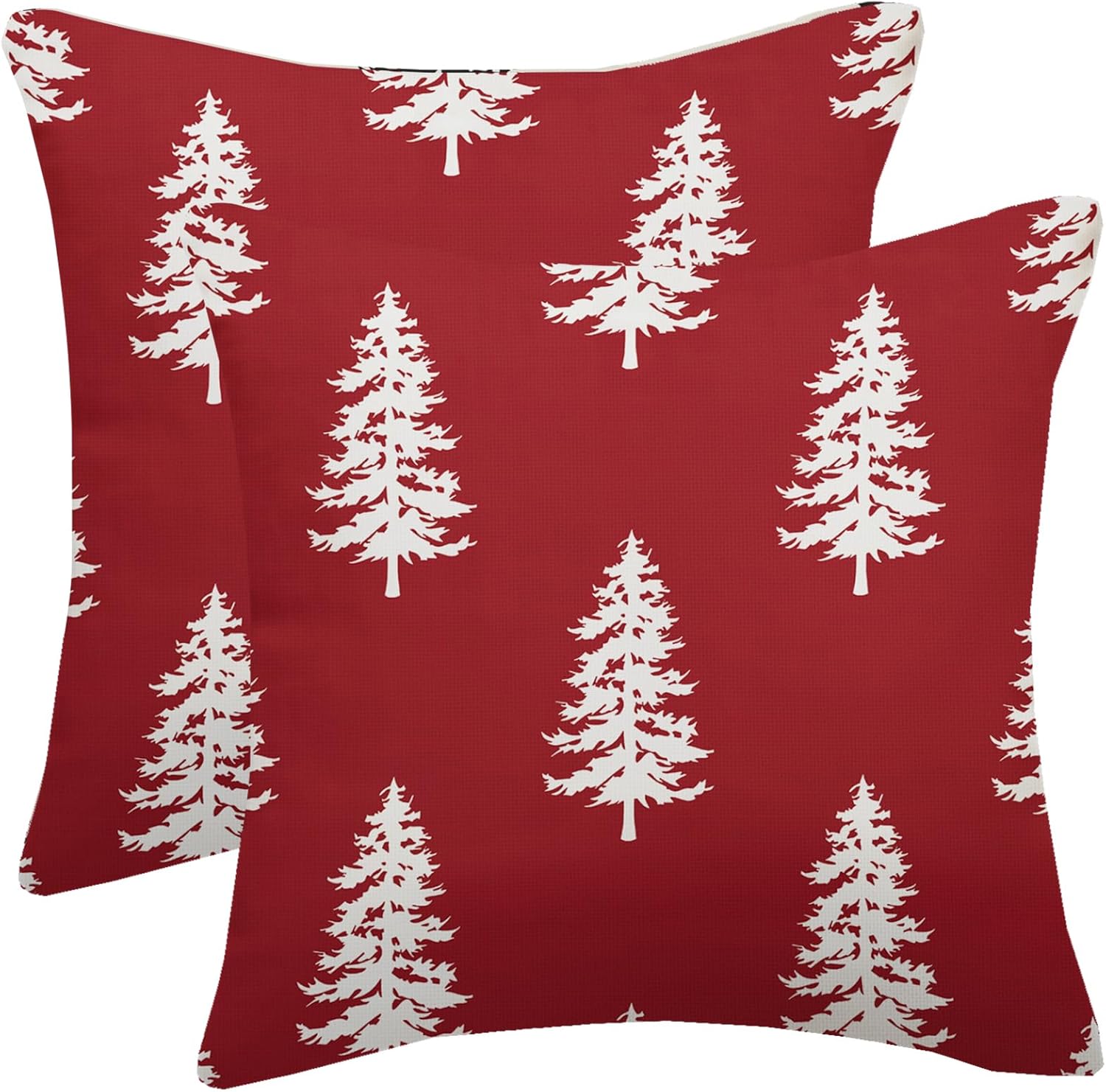 Juego de 2 fundas de almohada rojas de Navidad de 18 x 18 pulgadas, con estampado de árbol de Navidad, fundas decorativas de invierno, vacaciones,