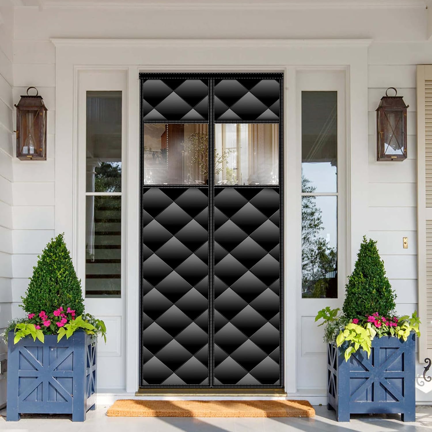 Cortina de puerta con aislamiento magnético con ventanas desmontables, relleno de fibra de poliéster, se adapta a puertas de hasta 36 x 82 pulgadas,