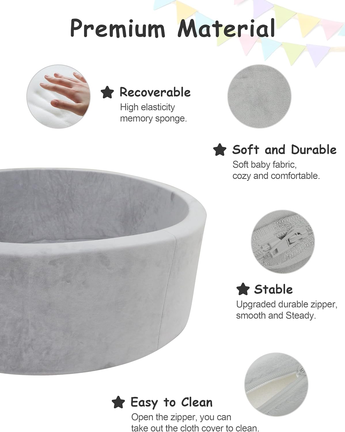 Piscina de bolas de espuma para niños pequeños, redonda y suave, para jugar en interiores, juguete de regalo para niños y bebés, gris (bolas no