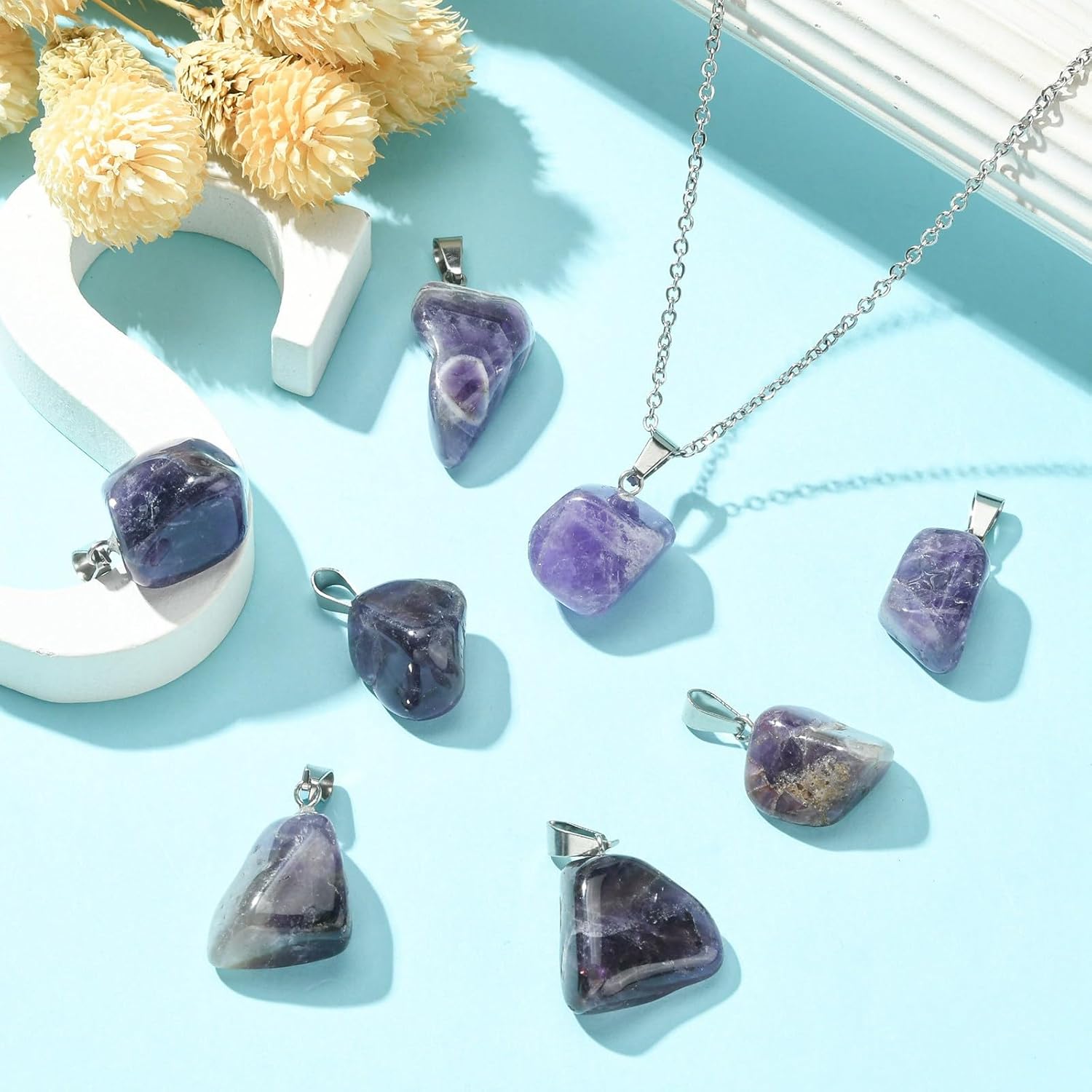 DanLingJewelry Colgantes de chakra reiki de punto curativo natural para collares, aretes, pulseras, joyería, Acero inoxidable