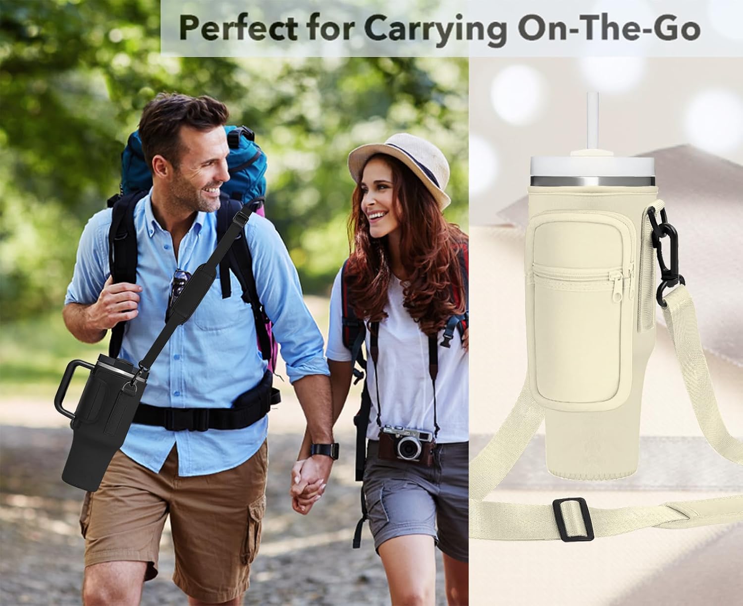 Bolsa portavasos, con correa y bolsa para vaso Stanley Quencher de 3040 onzas. Bolsa cruzada compatible con Stanley Cup para senderismo, viajes,