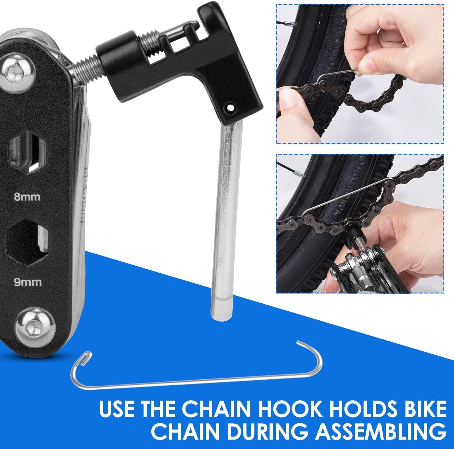 WOTOW Kit de herramientas de reparación de bicicletas y bolsa de sillín de bicicleta, herramienta de cadena de bicicleta 14 en 1, llave hexagonal,