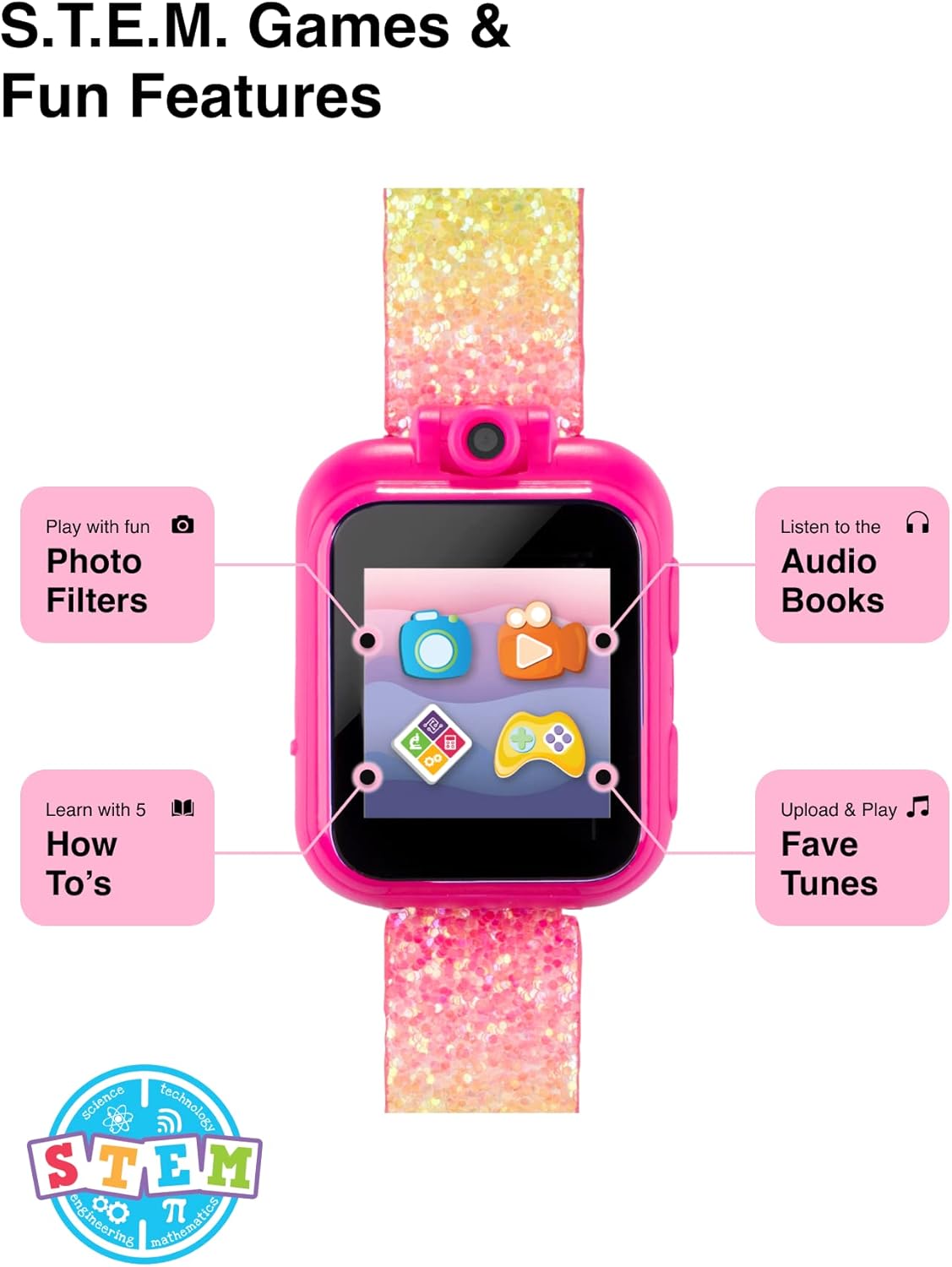 Playzoom Juego de reloj inteligente y auriculares para niños, cámara de video, selfies, aprendizaje STEM, juegos divertidos educativos, reproductor