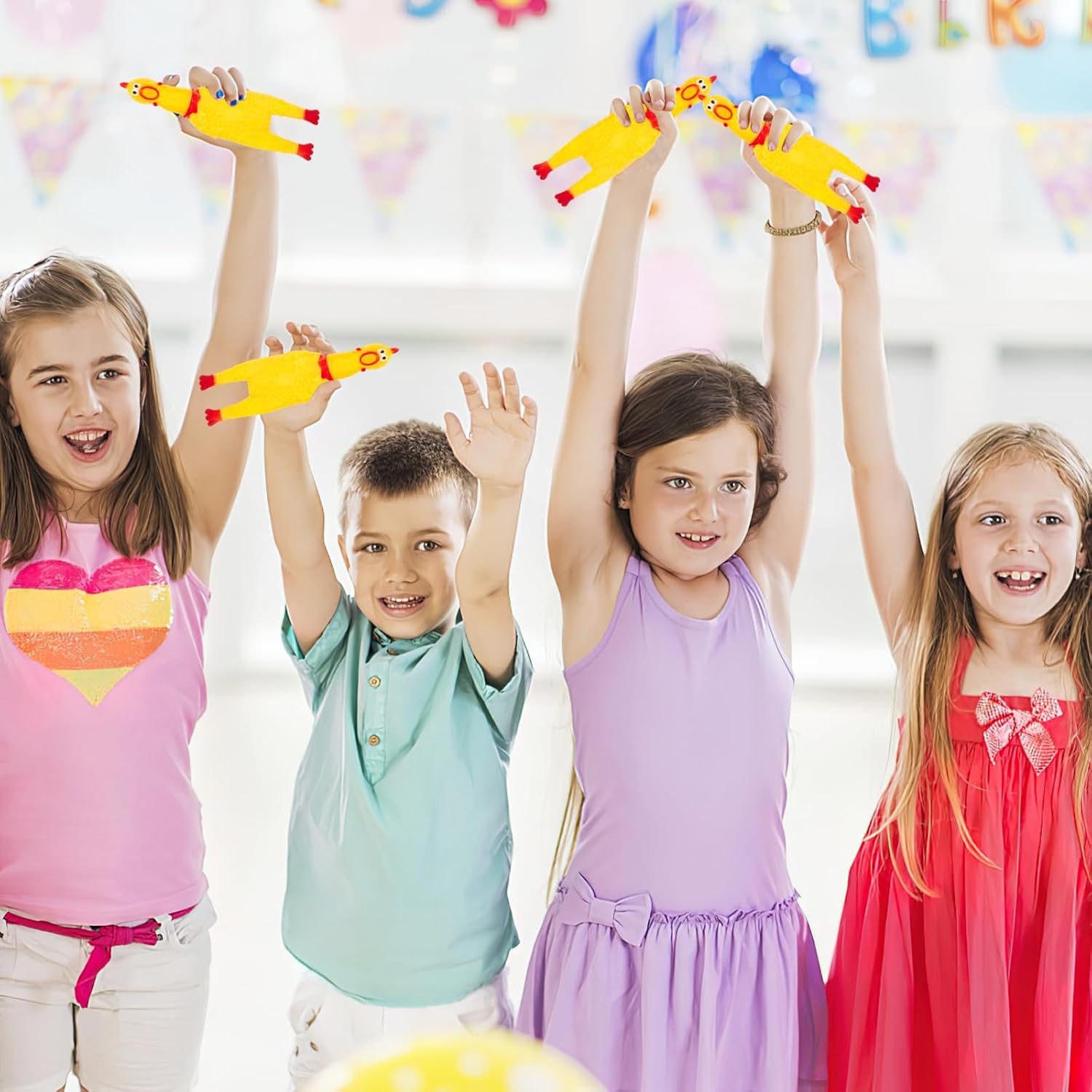 AMOR PRESENT Pollo de goma chirriante, pollos de goma gritando, juguetes para niños, regalos de fiesta, juguetes de broma, juguetes para perros,