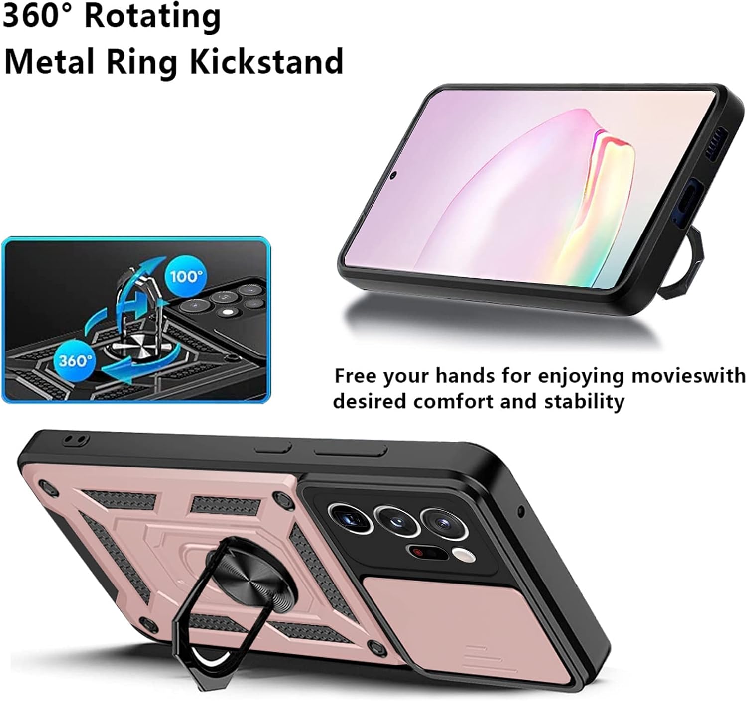 Funda de teléfono para Samsung Galaxy Note 20 Ultra Glaxay Note20 Plus 5G con cubierta de cámara y protector de pantalla de vidrio templado, soporte