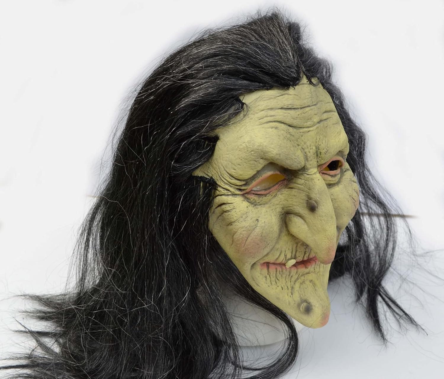 TXGMNA Máscara de bruja de anciana, máscara de disfraz de Halloween con cabello y sombrero, espeluznante fiesta de miedo, accesorio de cosplay para
