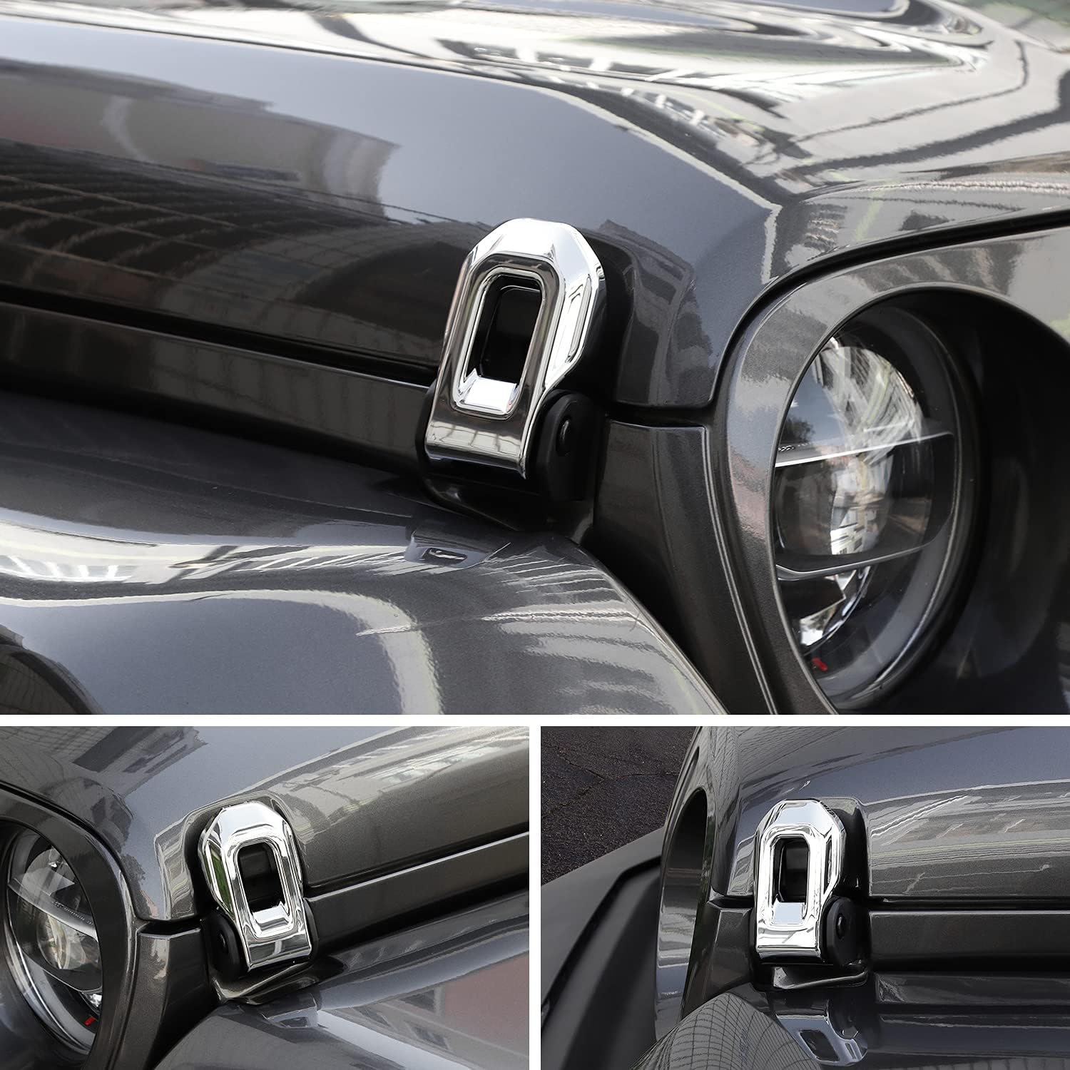 Hoolcar Cubierta de soportes de cierre de capó para Jeep Wrangler JL JLU 2018-2021 y Gladiator JT 2020-2021, cromada