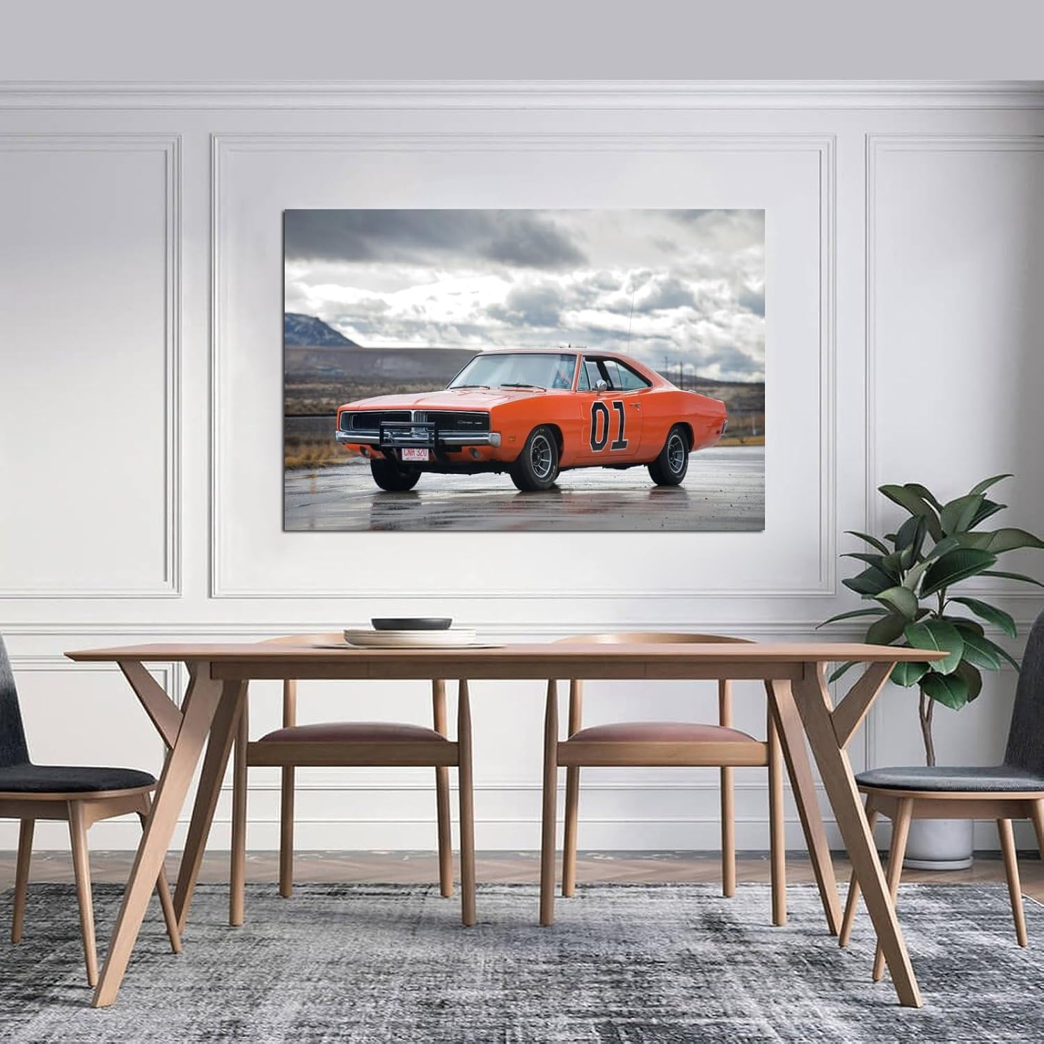 Carros Dodge Charger General Lee Póster Pintura Decorativa Lienzo Arte de Pared Póster de Sala de Estar Dormitorio Pintura 16 x 24 pulgadas