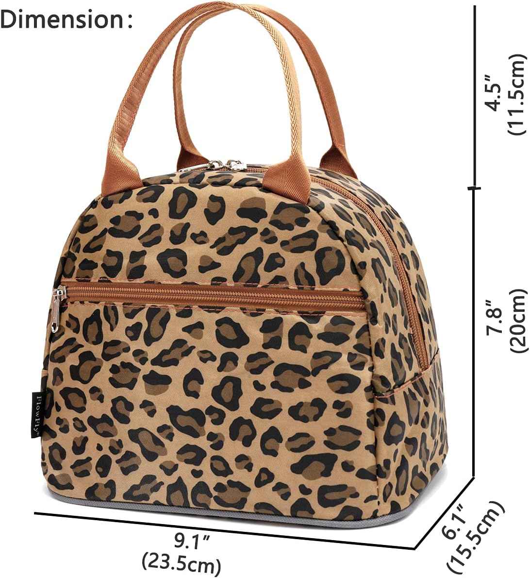 FlowFly Bolsa de almuerzo, organizador de almuerzo, soporte para almuerzo, bolsa térmica para almuerzo, bolsa térmica para mujereshombres, leopardo