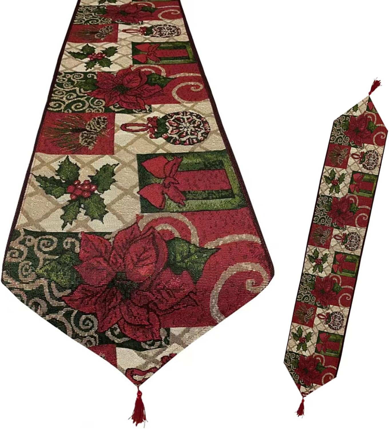 Camino de mesa de Navidad con borla de 72 x 13 pulgadas, mesa de comedor de cocina, mantel de mesa de café para exteriores e interiores, decoración