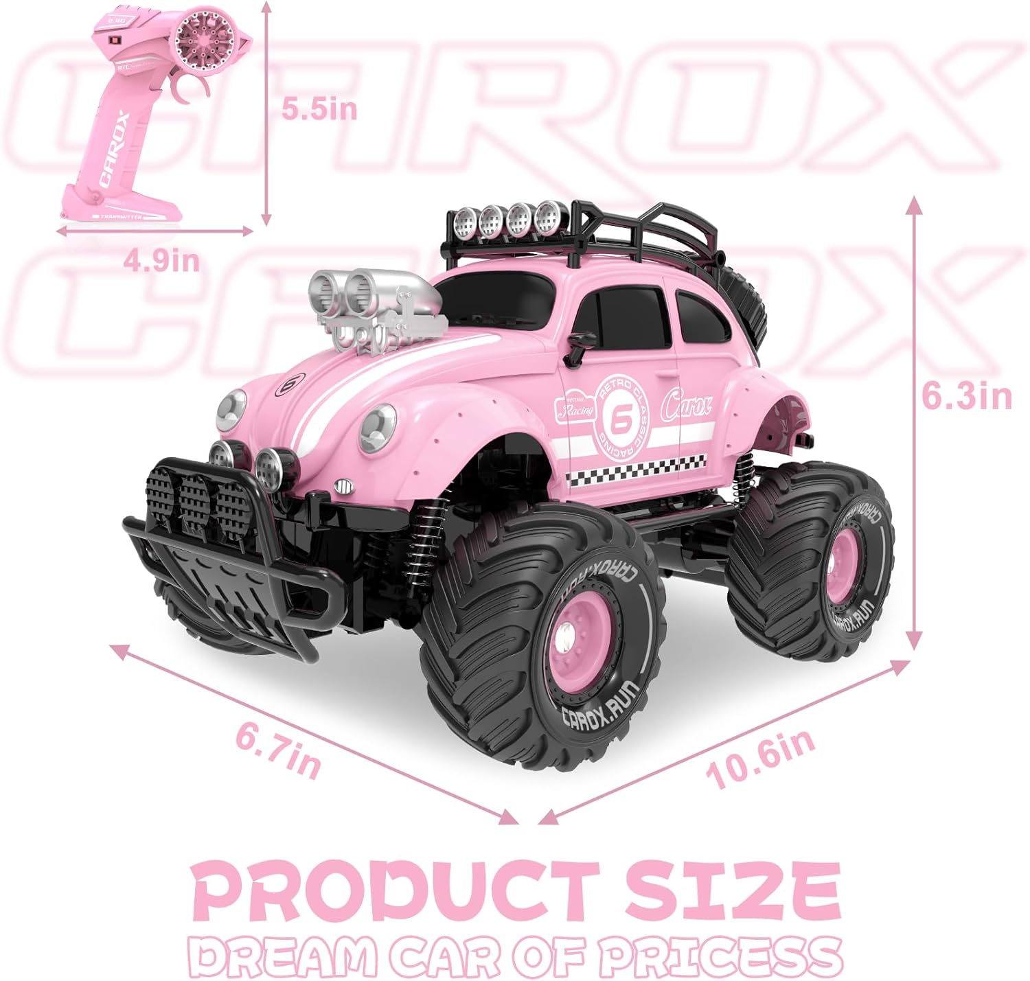 Carox Auto a control remoto para niñas, escala 116, 80 minutos de reproducción, color rosa, clásico con bonito faro LED para todos los terrenos,