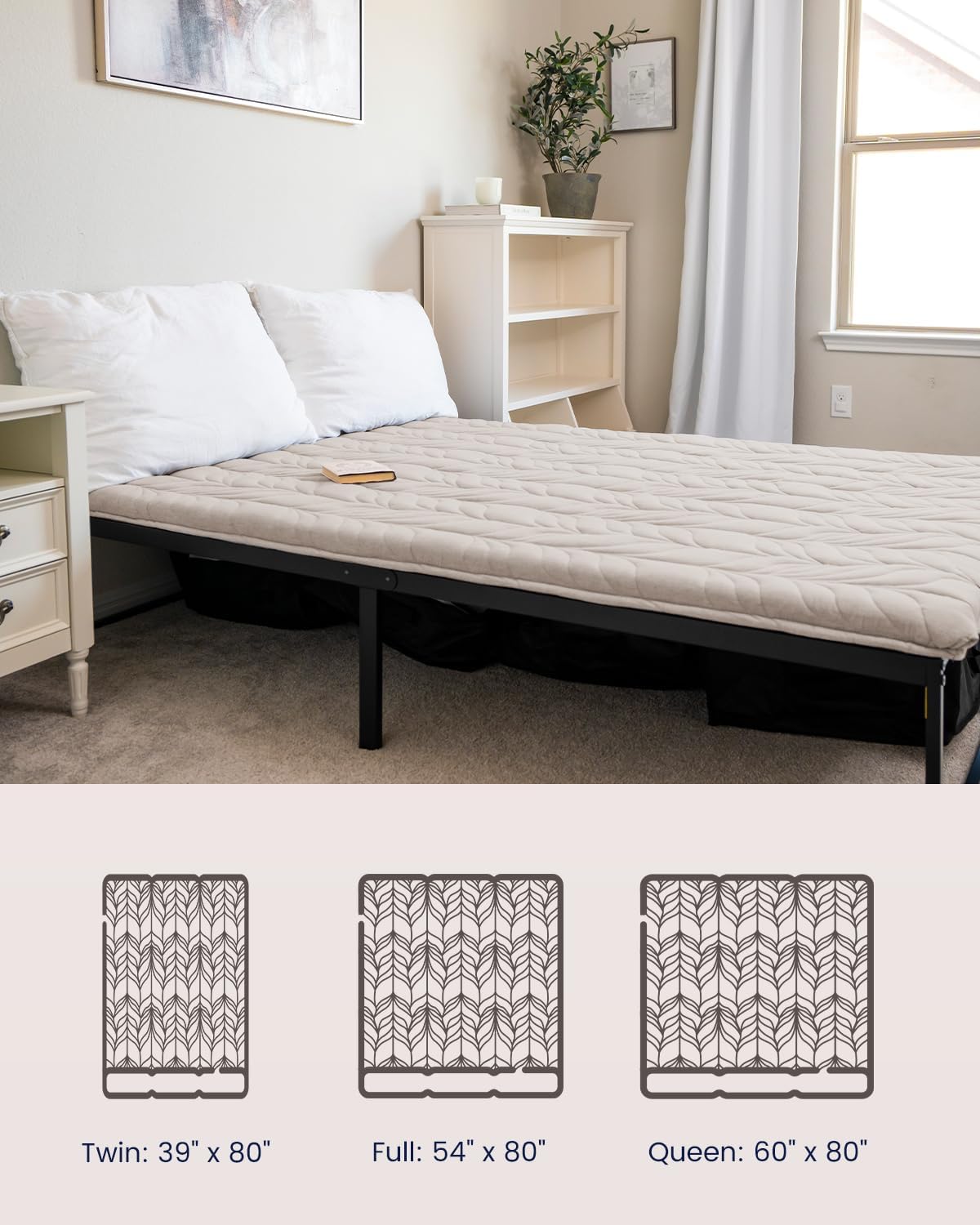 ZonLi Colchón japonés de suelo tipo futón, tamaño individual, tapete de tatami enrollable grueso con funda lavable 100% algodón, plegable y