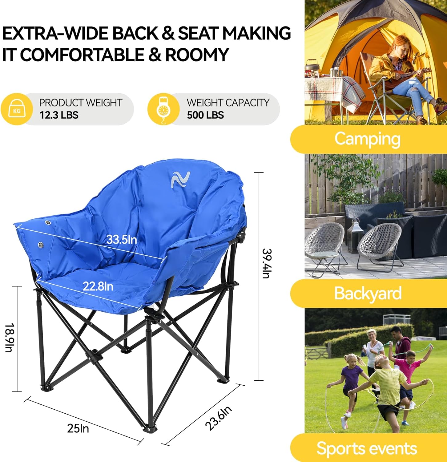 NAIZEA Silla de camping con calefacción, sillas de patio con 3 niveles de calor, sillas plegables portátiles de camping, silla con platillo de luna,