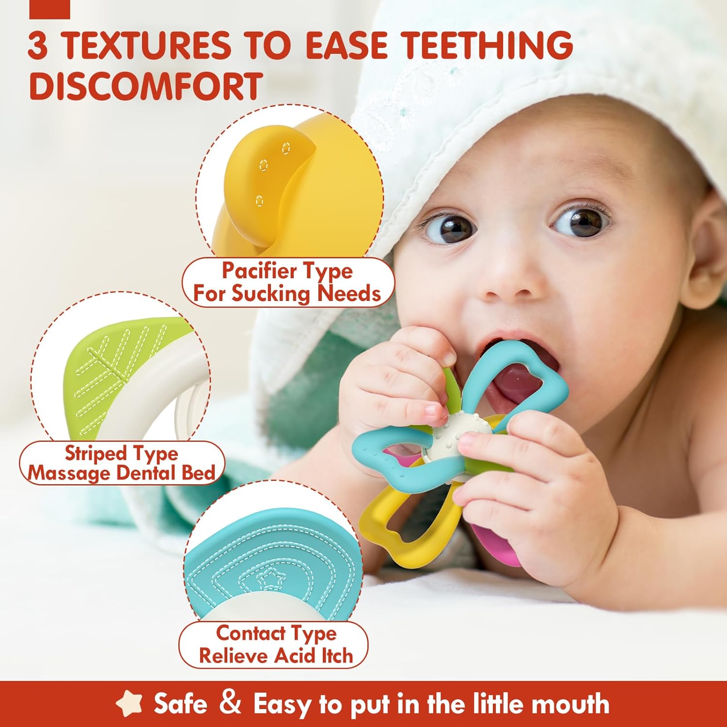 Juguetes para bebés  9 piezas de juguetes de dentición de bebé de silicona, sonajeros para bebés de 0 a 6 meses, juguetes masticables para bebés sin