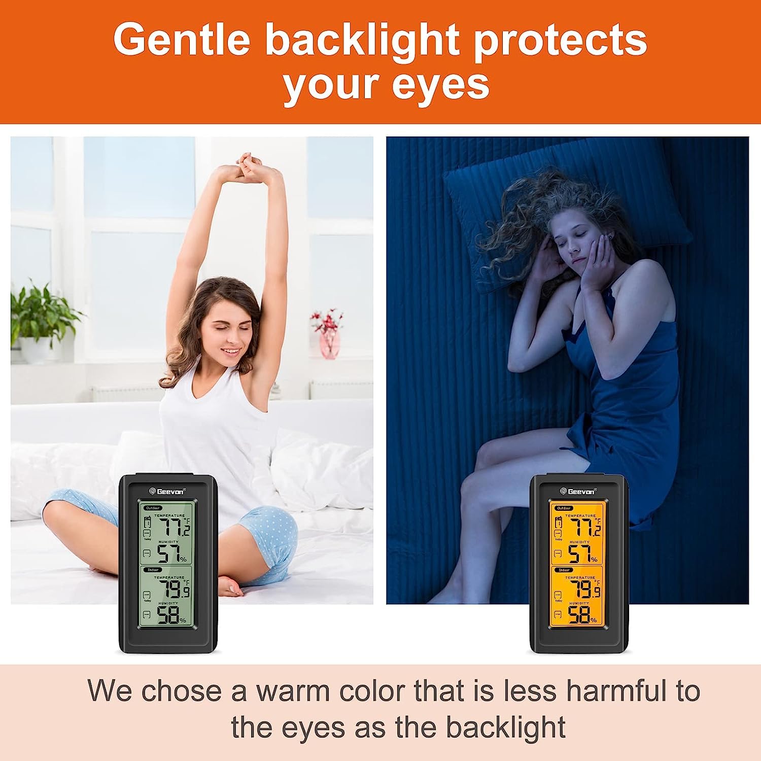 Geevon Termómetro digital inalámbrico para interiores y exteriores, con retroiluminación LCD, puede recibir señales de 3 transmisores, rango de 200