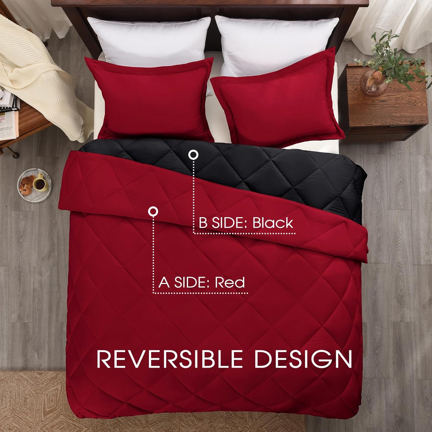 Basic Beyond Down juego de edredón alternativo  edredón de cama reversible para todas las estaciones, Alternativa con plumón, NegroRojo, gemelo