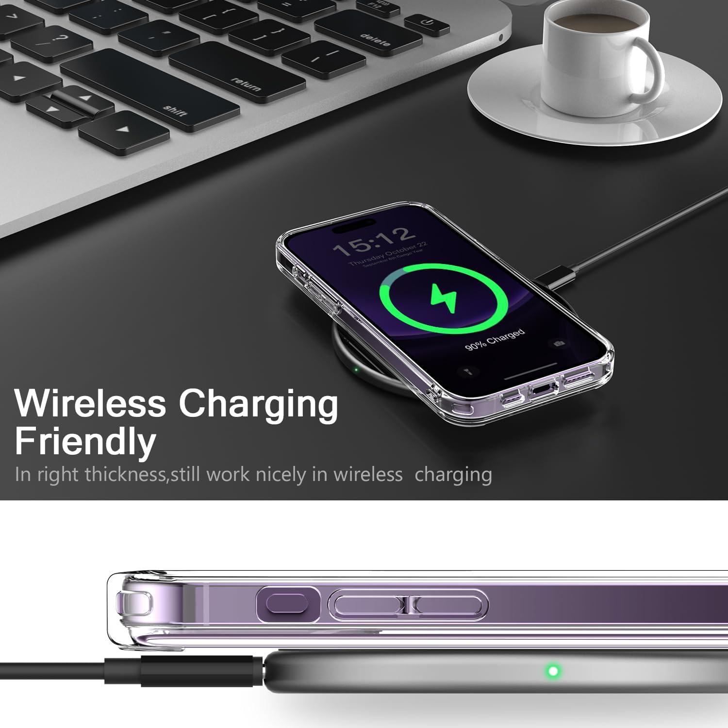 bicol Funda compatible con iPhone 15 Pro, funda transparente con diseños de moda para niñas y mujeres, ajuste delgado, a prueba de golpes, funda