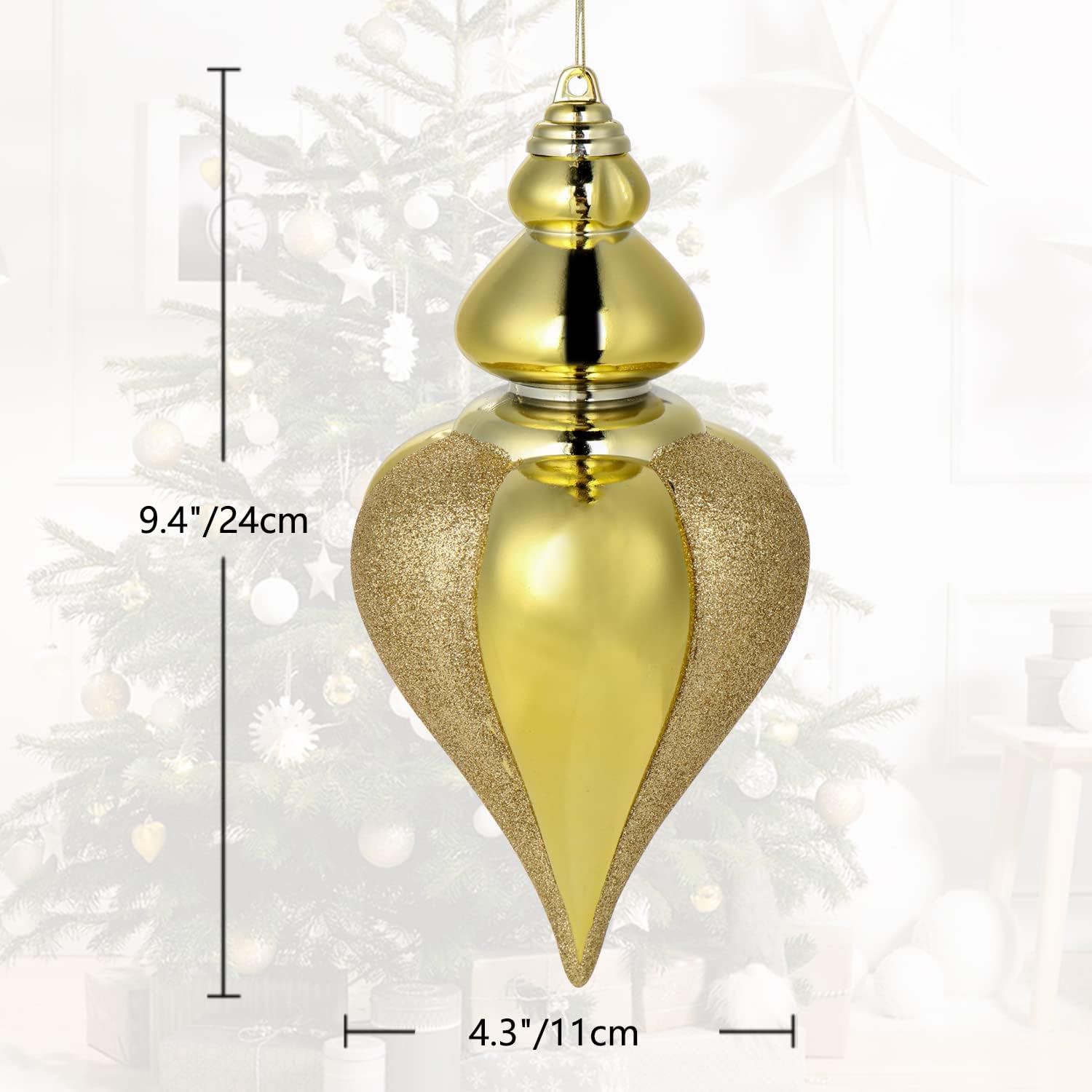 2 adornos de bolas de Navidad grandes de 9 pulgadas, adornos inastillables para decoración de árbol de Navidad, adornos dorados de Navidad, esferas