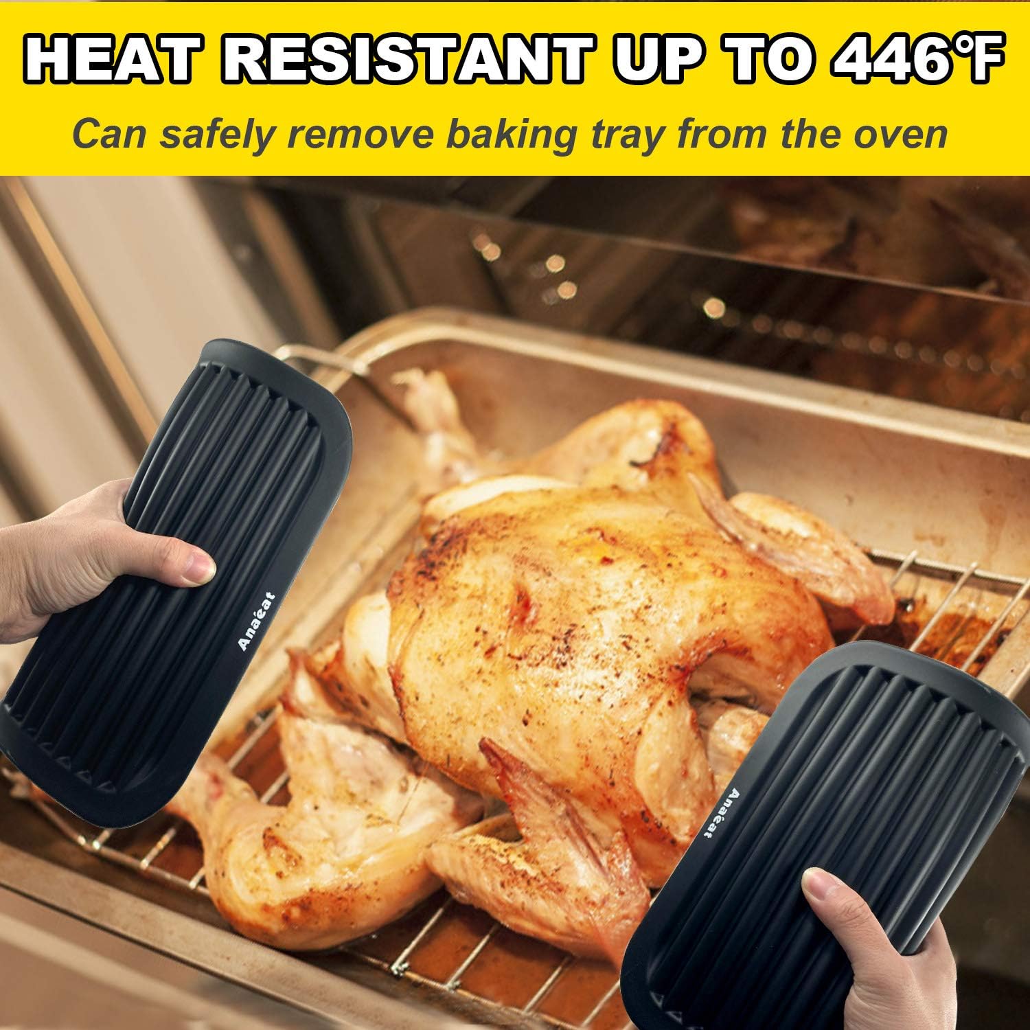 Anaeat Paquete de 2 salvamanteles de silicona para ollas y sartenes calientes, almohadillas calientes de silicona real resistentes al calor para