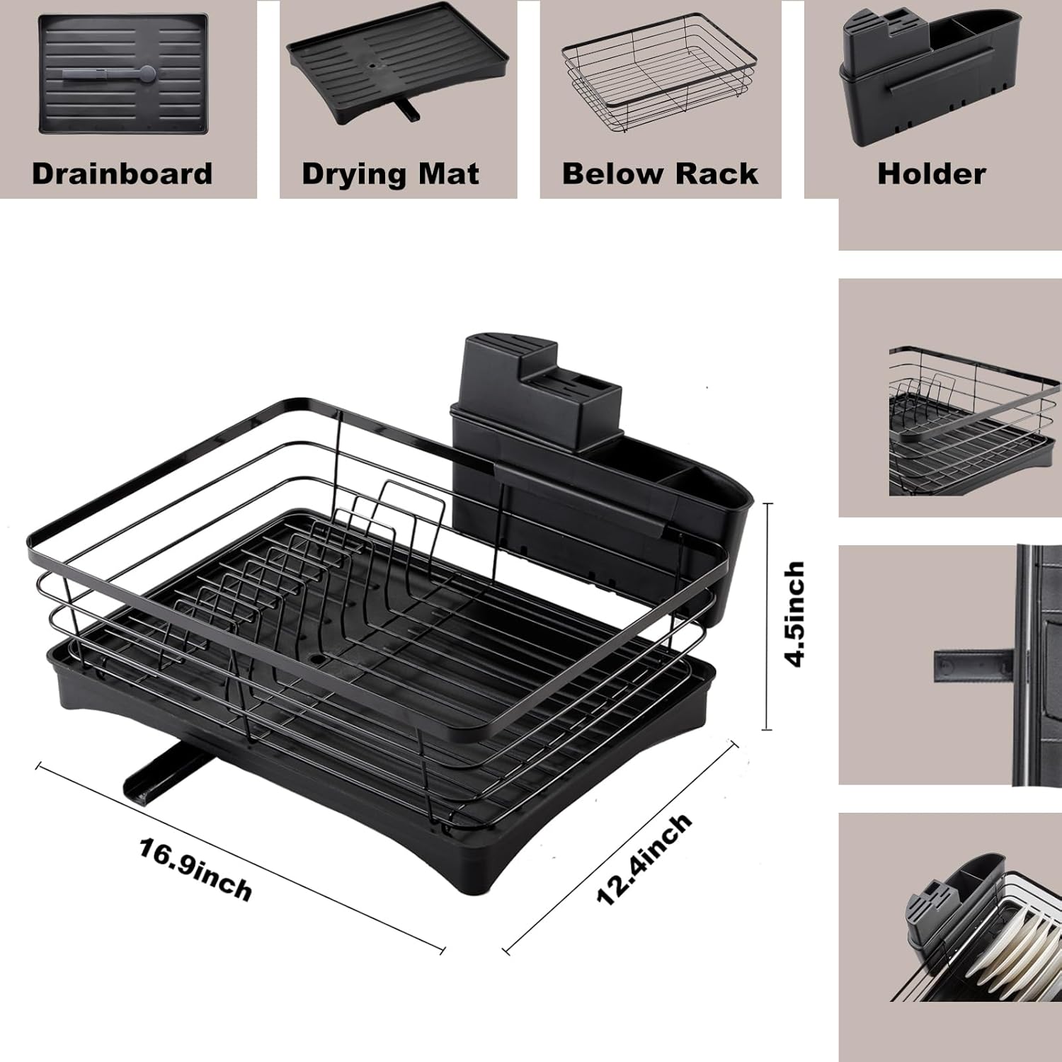 Estante de secado de vajilla de acero inoxidable y escurridor de platos para encimera de cocina, ahorro de espacio, estante de vajilla desmontable