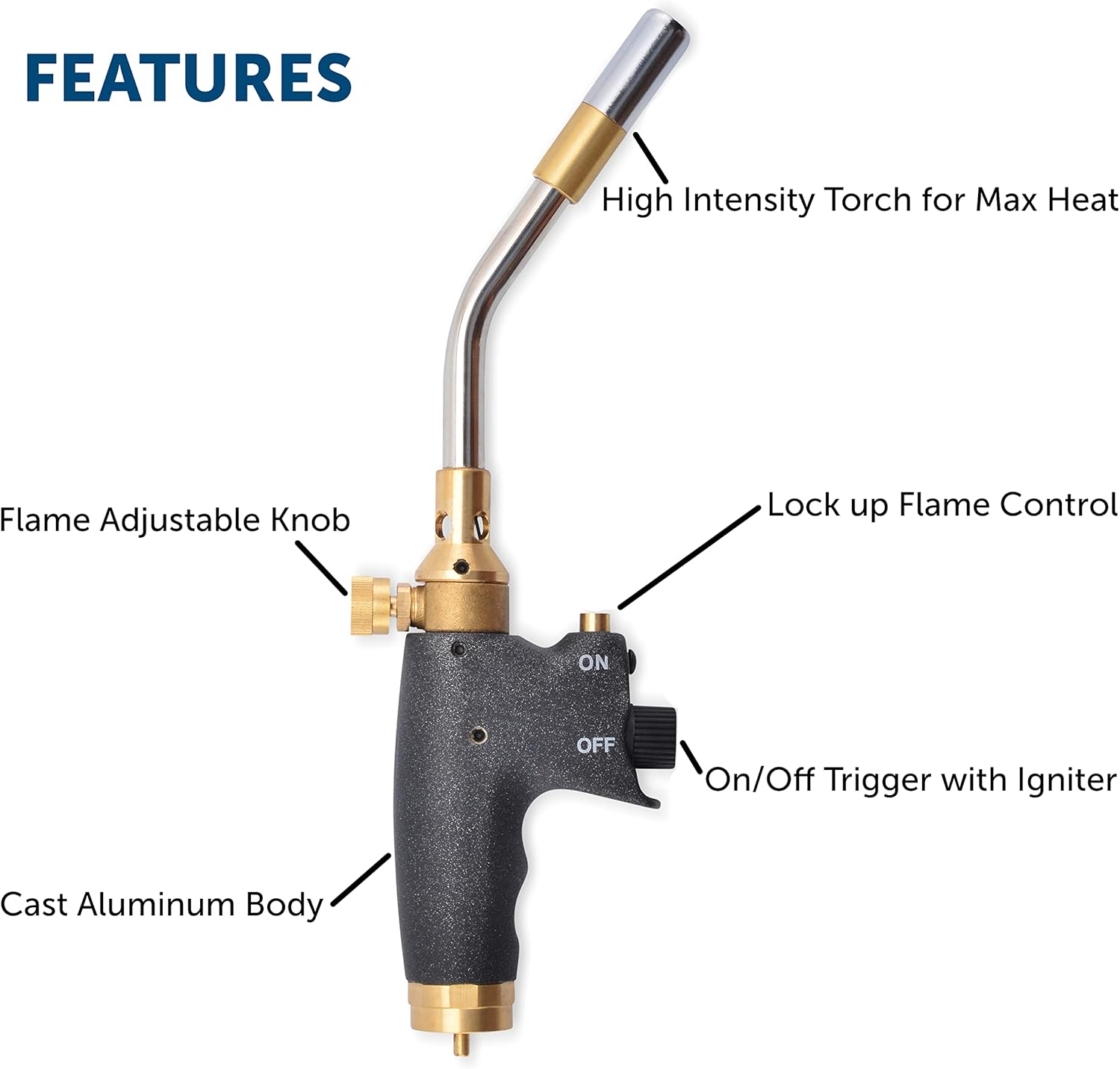 Flame King YSNAX1-020a – Cabezal de antorcha de propano, kit de soplete de calor MAX de alta intensidad con encendedor de botón para profesionales