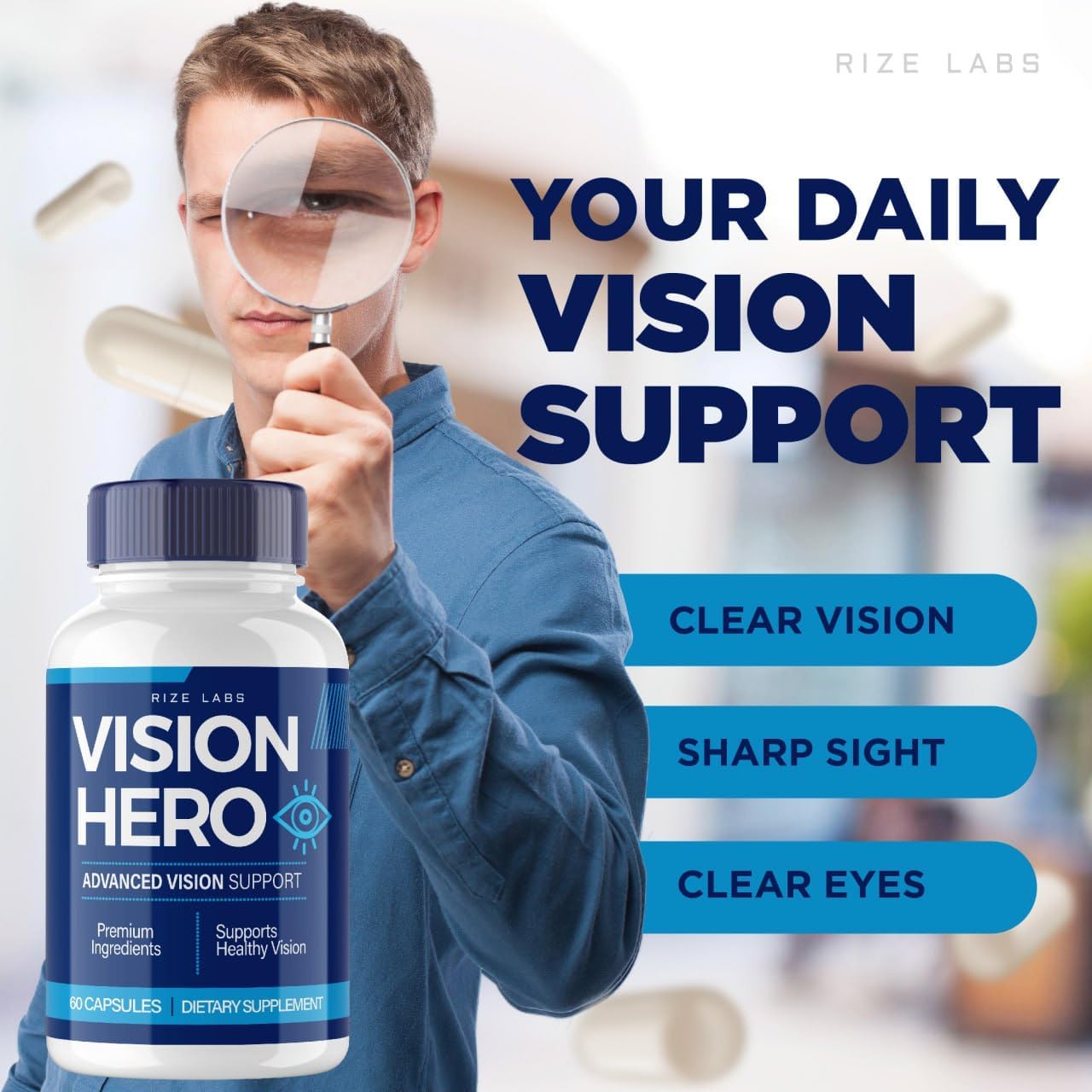 Vision Hero Cápsulas  Suplemento de salud ocular Vision Hero para apoyo a la visión saludable, píldoras de fórmula avanzada, comentarios de pastilla