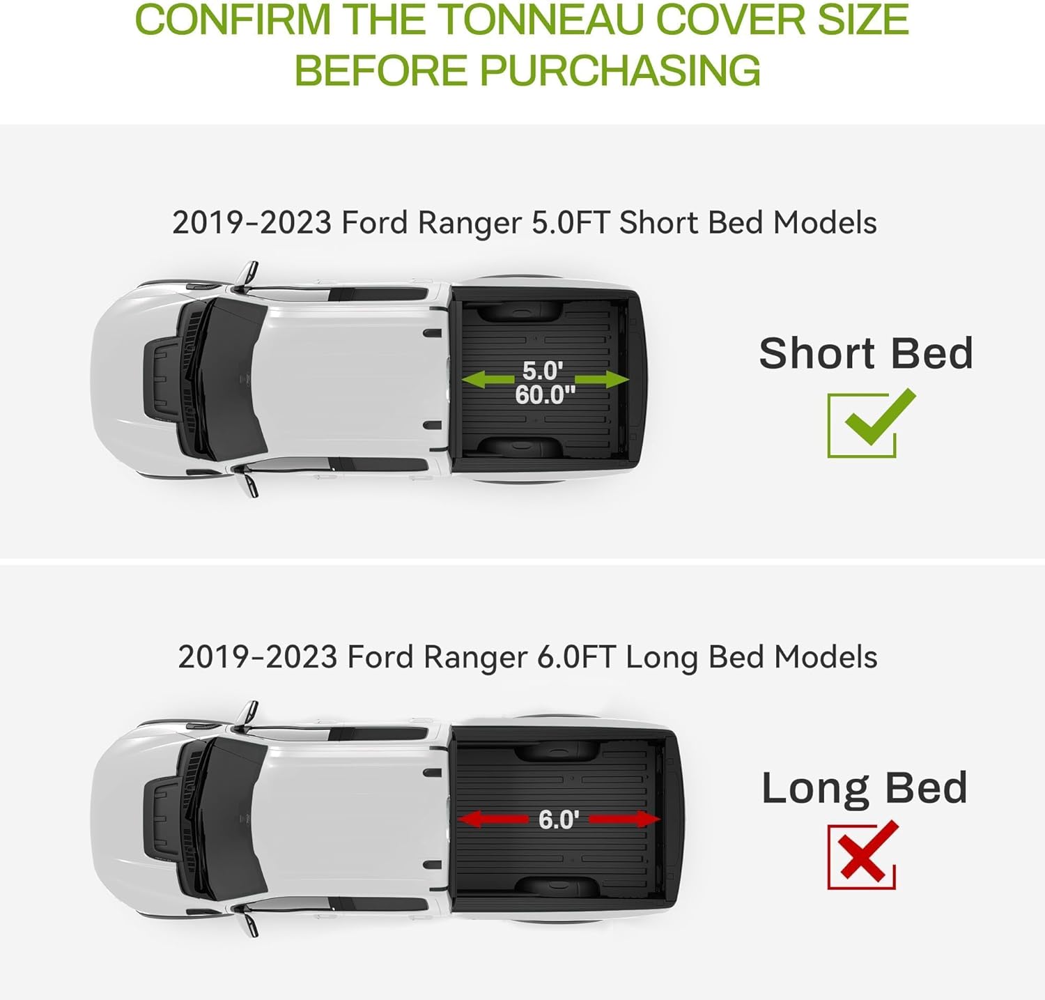 AUTOSAVER88 Tapete de cama compatible con Ford Ranger SuperCrew Cab 2019-2023, cama corta de 5 pies, forro de caja de camioneta para accesorios Ford