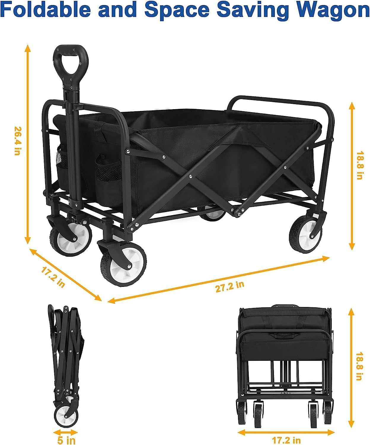 Carro plegable de gran capacidad para jardinería, camping, compras, playa y deportes al aire libre