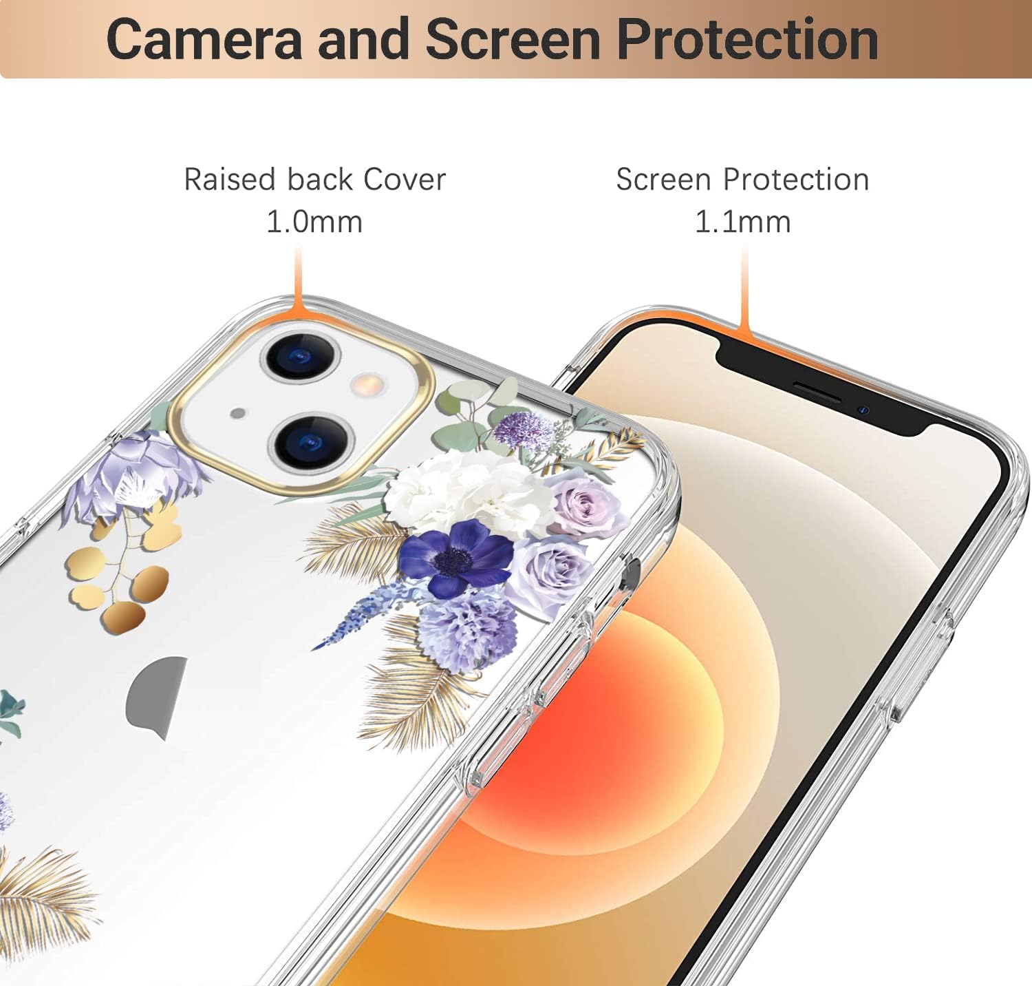luolnh Funda compatible con iPhone 13 con flores, para mujeres femeninas, a prueba de golpes, transparente, patrón floral, carcasa trasera dura para