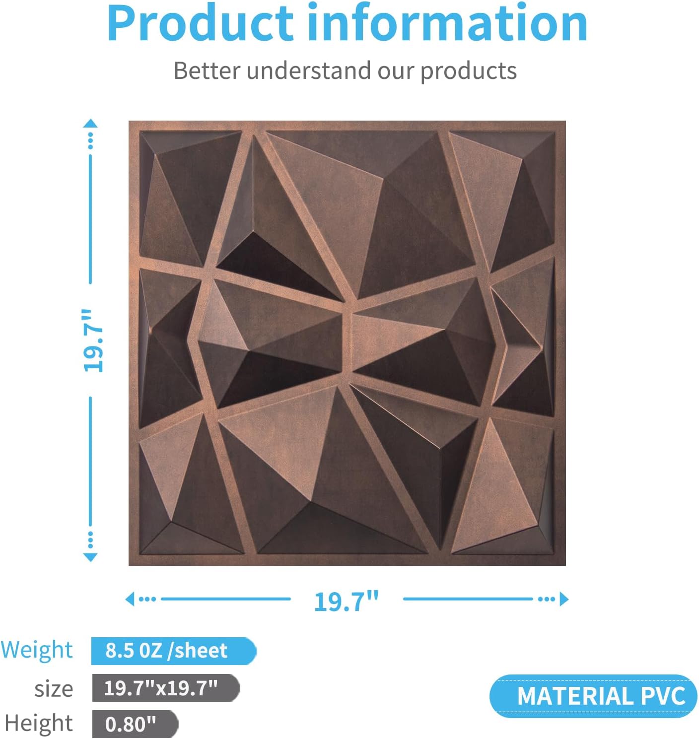 Art3d Textures A10038AC – Paneles de pared 3D con diseño de diamante de cobre antiguo para decoración de pared interior, paquete de 12 azulejos de