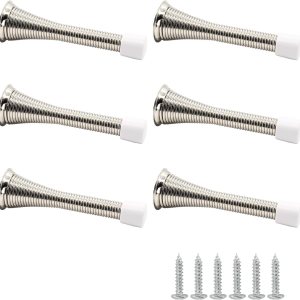 Tope de puerta de resorte con puntas de goma, parachoques de níquel satinado de 3-14 pulgadas, color plateado, resistente, flexible, de acero Tope de puerta de resorte con puntas de goma, parachoques de níquel satinado de 3-14 pulgadas, color plateado, resistente, flexible, de acero