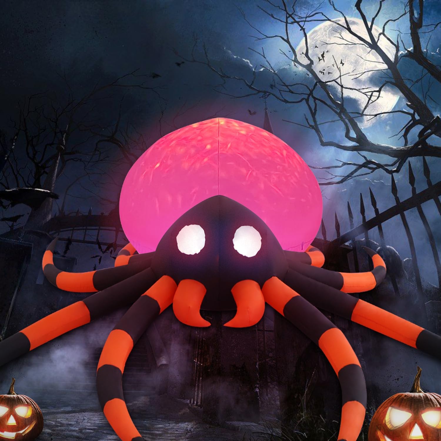Araña de llama naranja de 12 pies, decoración inflable para exteriores, decoración al aire libre con luces LED, decoración inflable de vacaciones