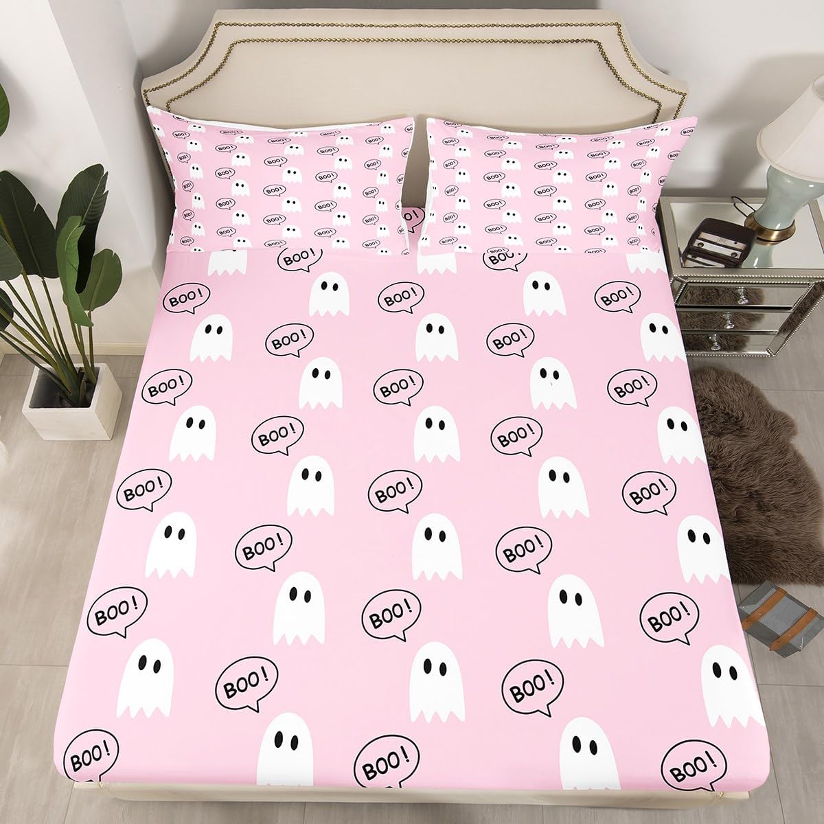 Castle Fairy Lindo juego de sábanas bajeras de fantasma, tamaño individual, juego de ropa de cama de 2 piezas para niños, niñas, niños y mujeres,