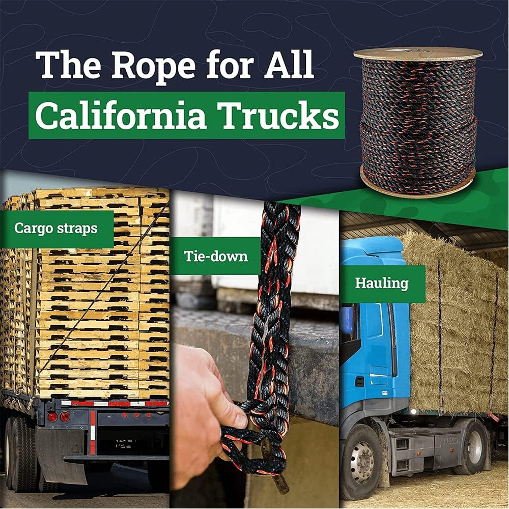 SGT KNOTS California – Cuerda de polipropileno trenzado para correas de carga, amarres, paquetes de equipos, navegación y más (12 pulgada x 50 pies,