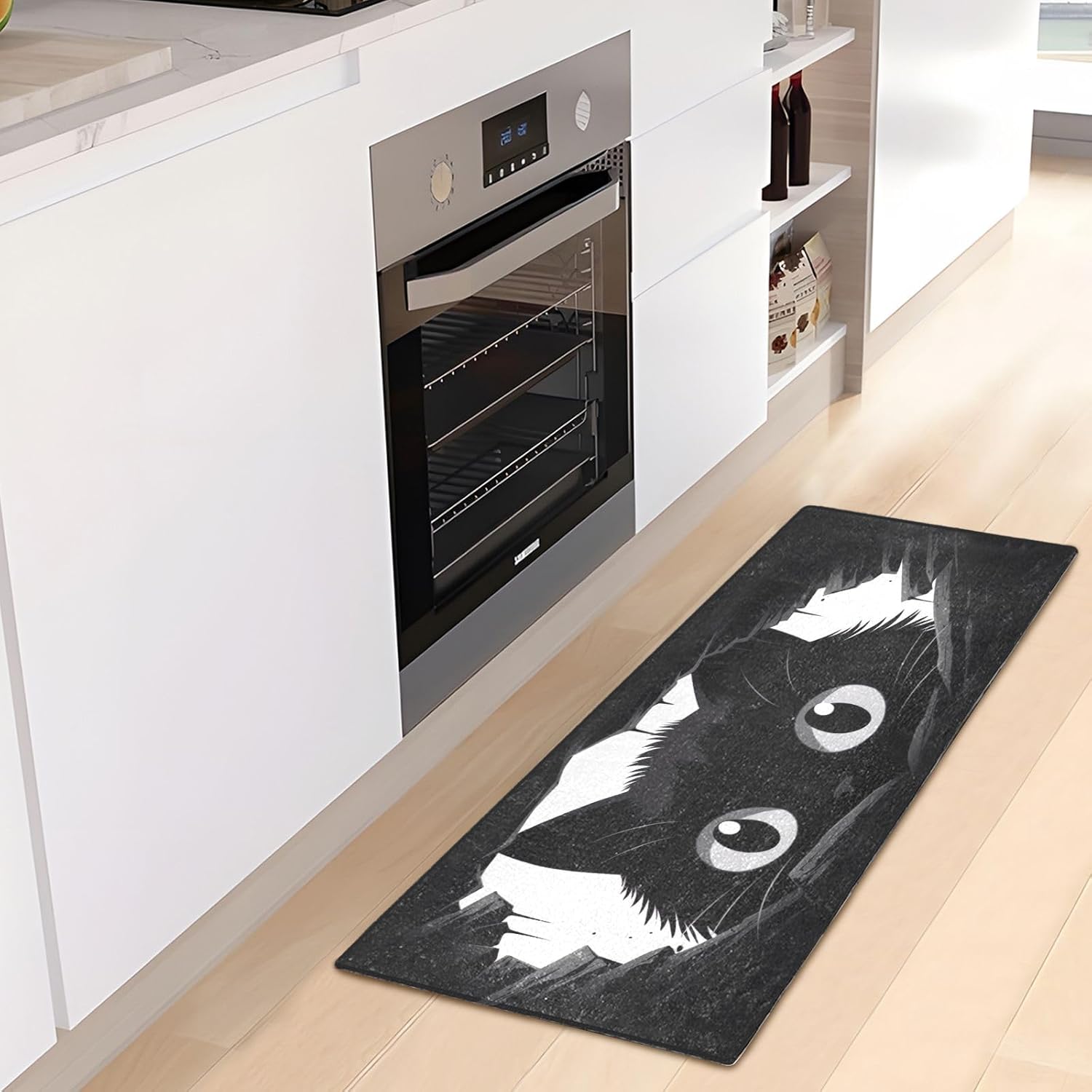 Joisal Tapete de felpa con diseño de gato negro para baño, absorbente antideslizante, tapete de baño lavable con parte trasera de goma, 39 x 20
