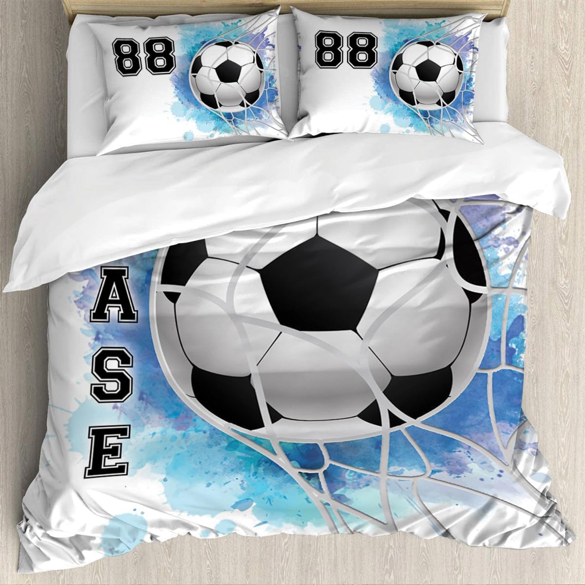 Juego de ropa de cama personalizado con tu nombre, juego de ropa de cama matrimonial de fútbol de 34 piezas, ropa de cama de fútbol tamaño King,