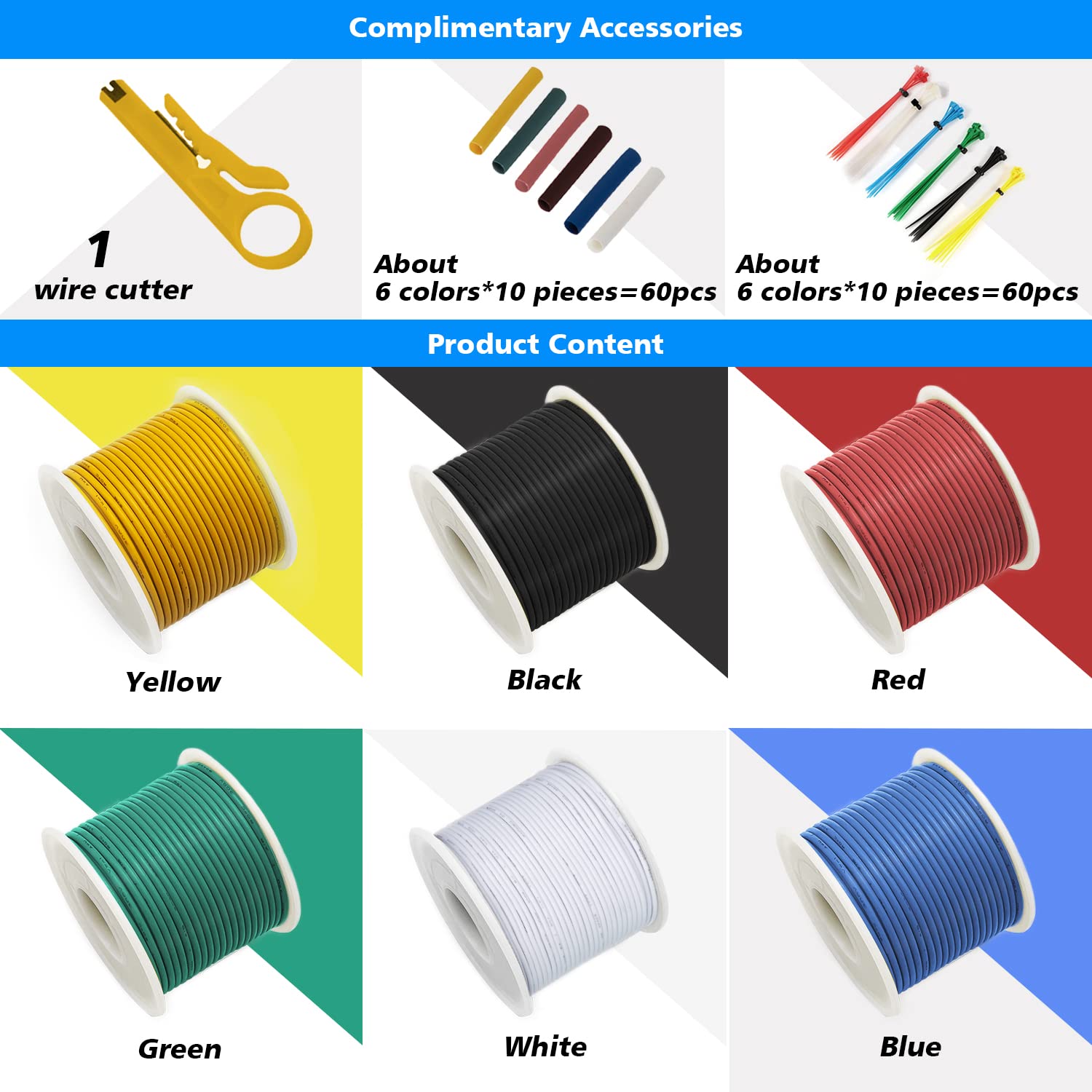 Cable eléctrico de silicona calibre 18 Cable-HuLuWa 18 AWG Kit de cables de conexión de 6 colores (13.12 pies cada uno) Alambre de cobre estañado