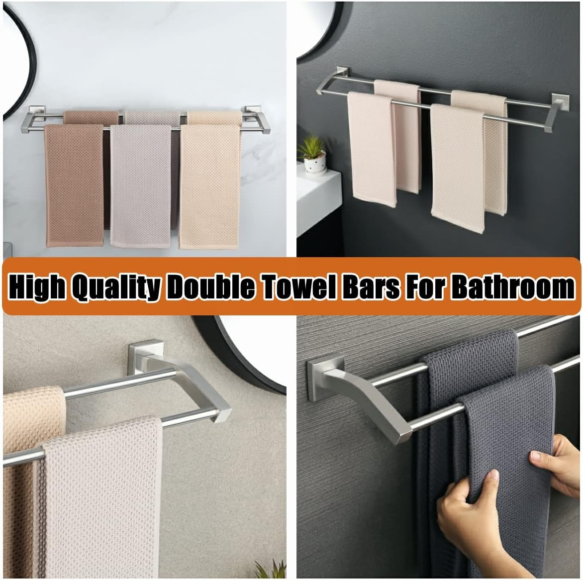 Alise Toalleros dobles para baño, toallero de montaje en pared, resistente SUS304, de acero inoxidable, toallero, níquel cepillado, 32 pulgadas