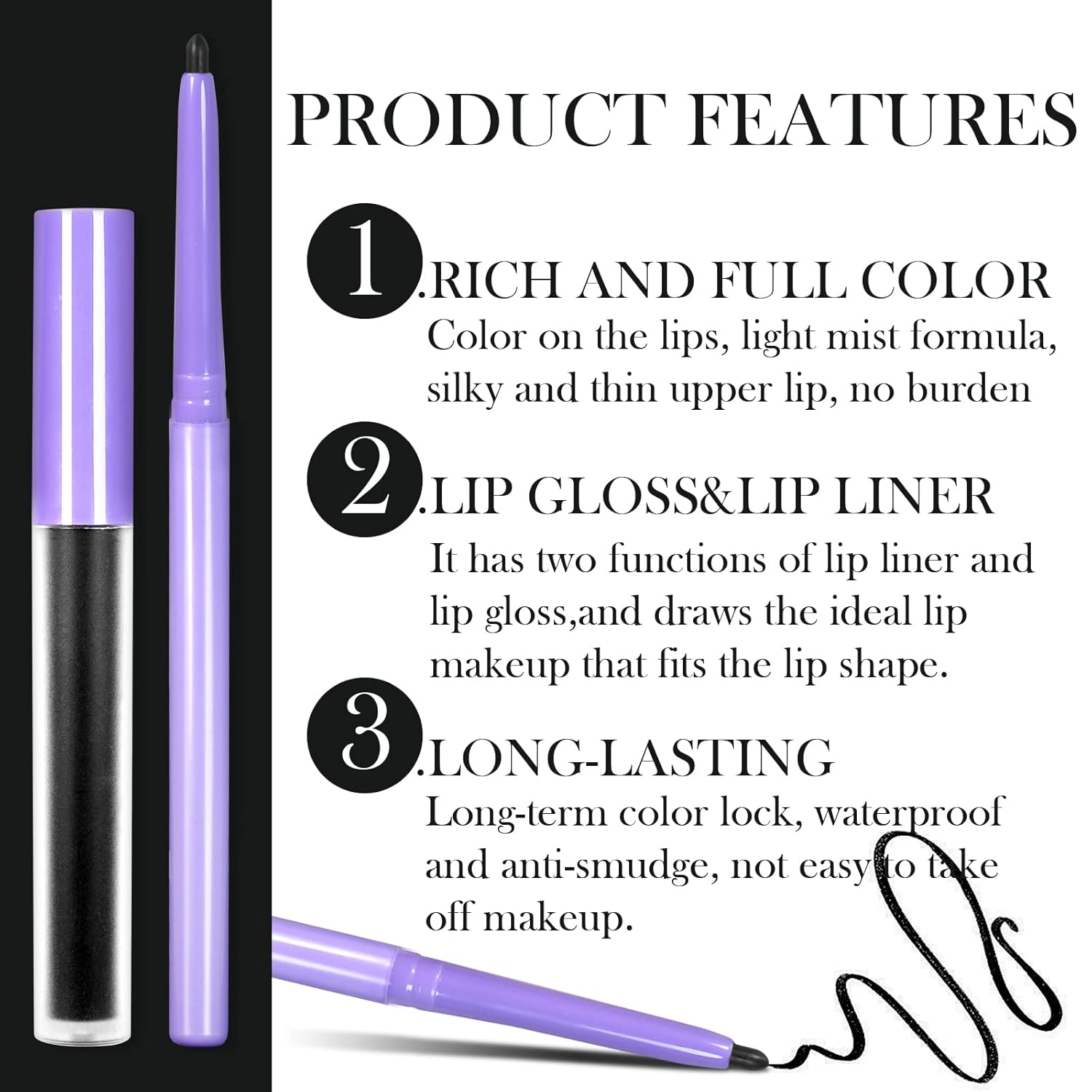 DAGEDA Lápiz labial líquido mate, juego de 2 delineadores de labios y lápiz labial, juego de maquillaje de lápiz labial mate impermeable de larga