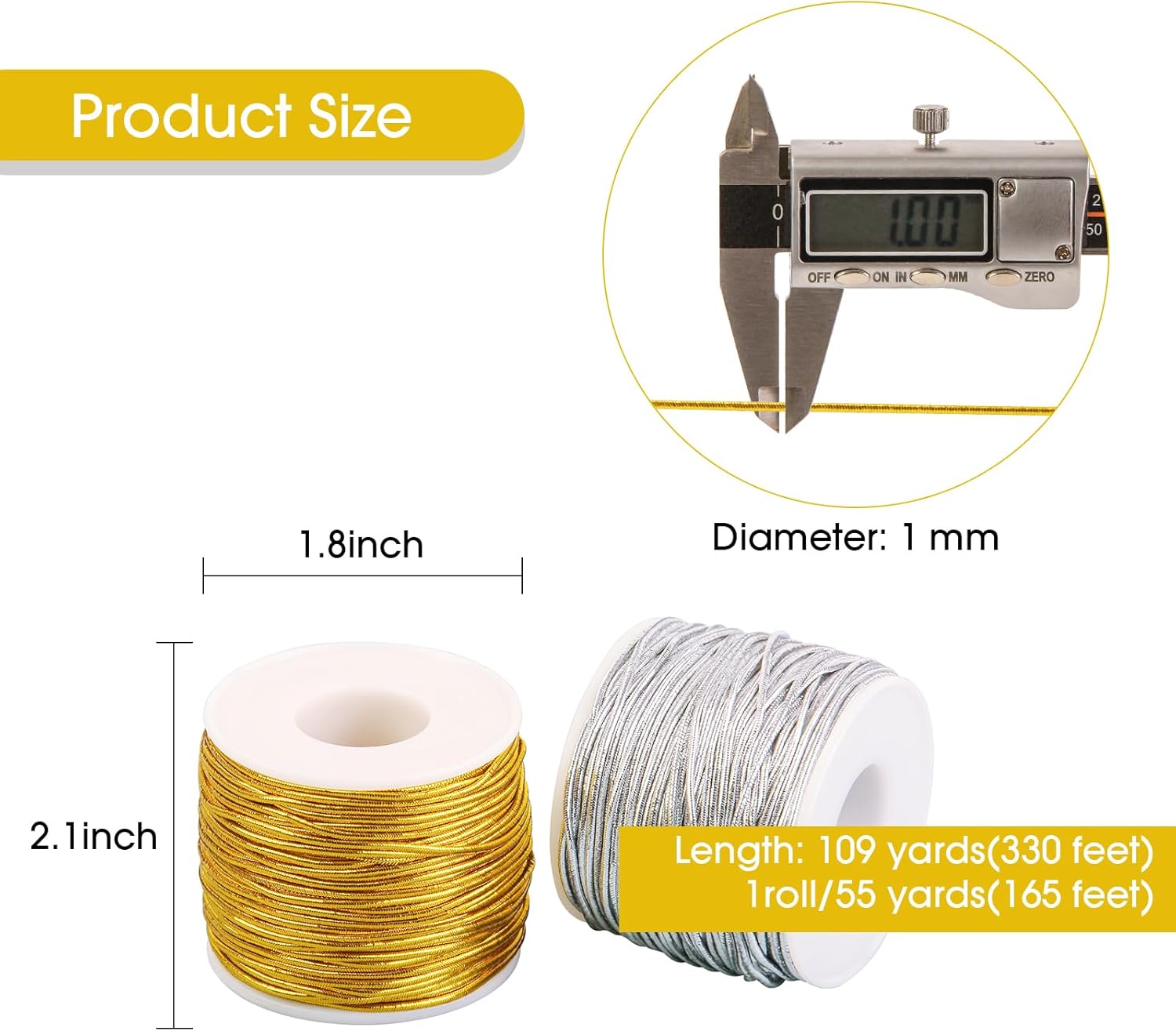 Cuerda elástica metálica para pulseras, 2 rollos de 0.039 pulgadas, cuerda elástica para hacer joyas, collares, cuentas, cuerda de manualidades de
