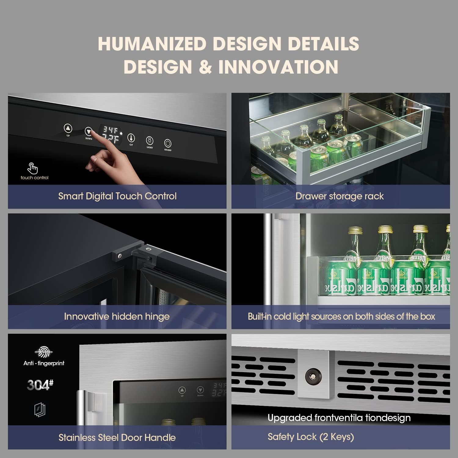 Refrigerador de bebidas de 24 pulgadas, capacidad para 154 latas, acero inoxidable con mini refrigerador integrado y puerta de vidrio. Enfría tus