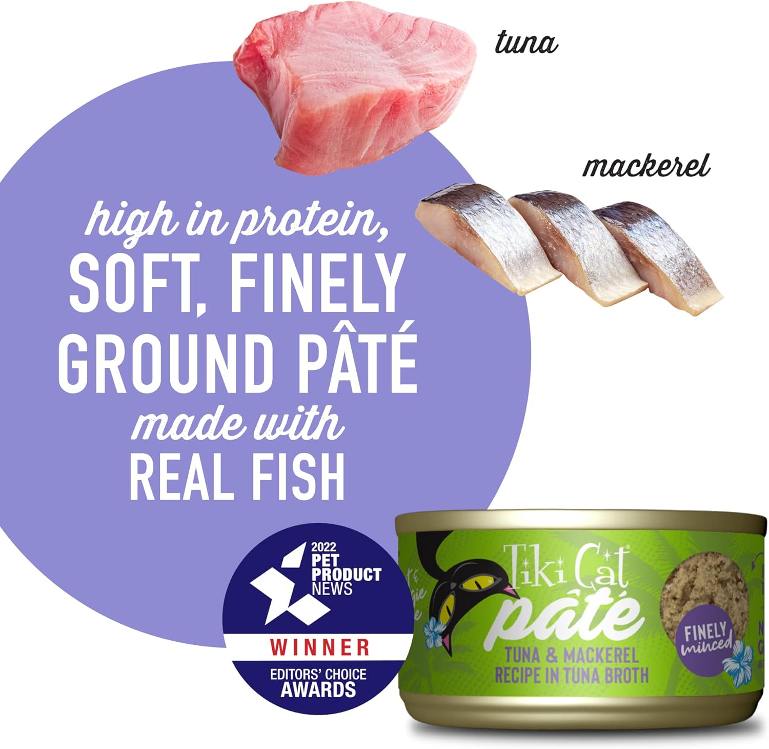 Tiki Cat Luau Pâté, receta de atún y caballa Ahi en consumo de atún, nutrición equilibrada sin granos, comida enlatada húmeda para gatos, para todas